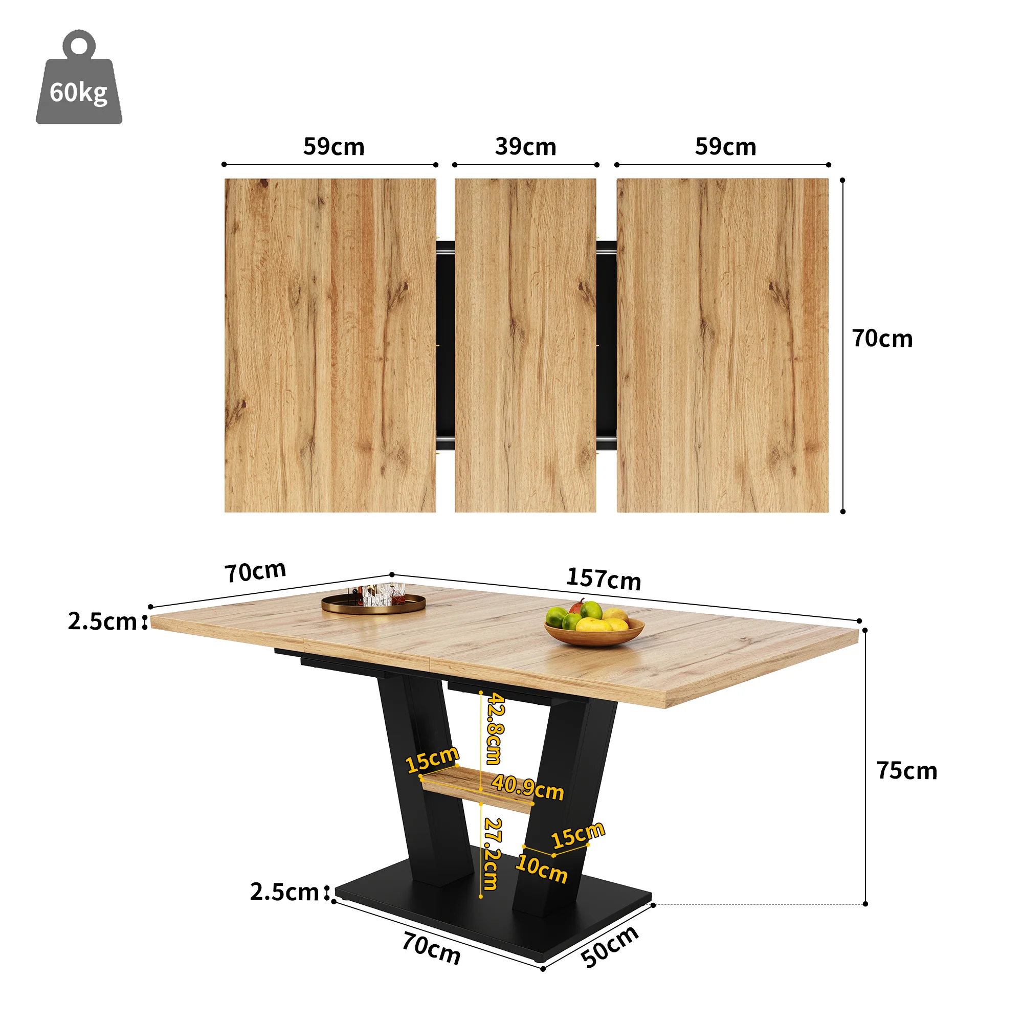 Dining Table Set Extendable V-Legs 5-Piece - Velvet - Image 5
