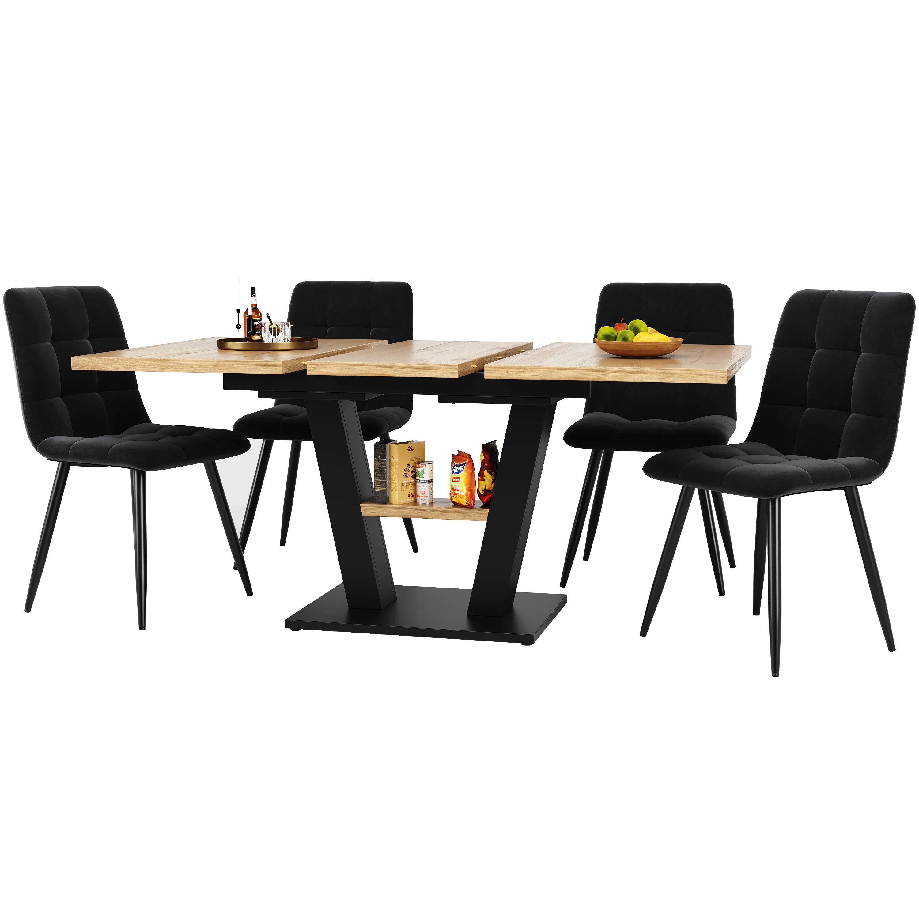Dining Table Set Extendable V-Legs 5-Piece - Velvet - Image 7
