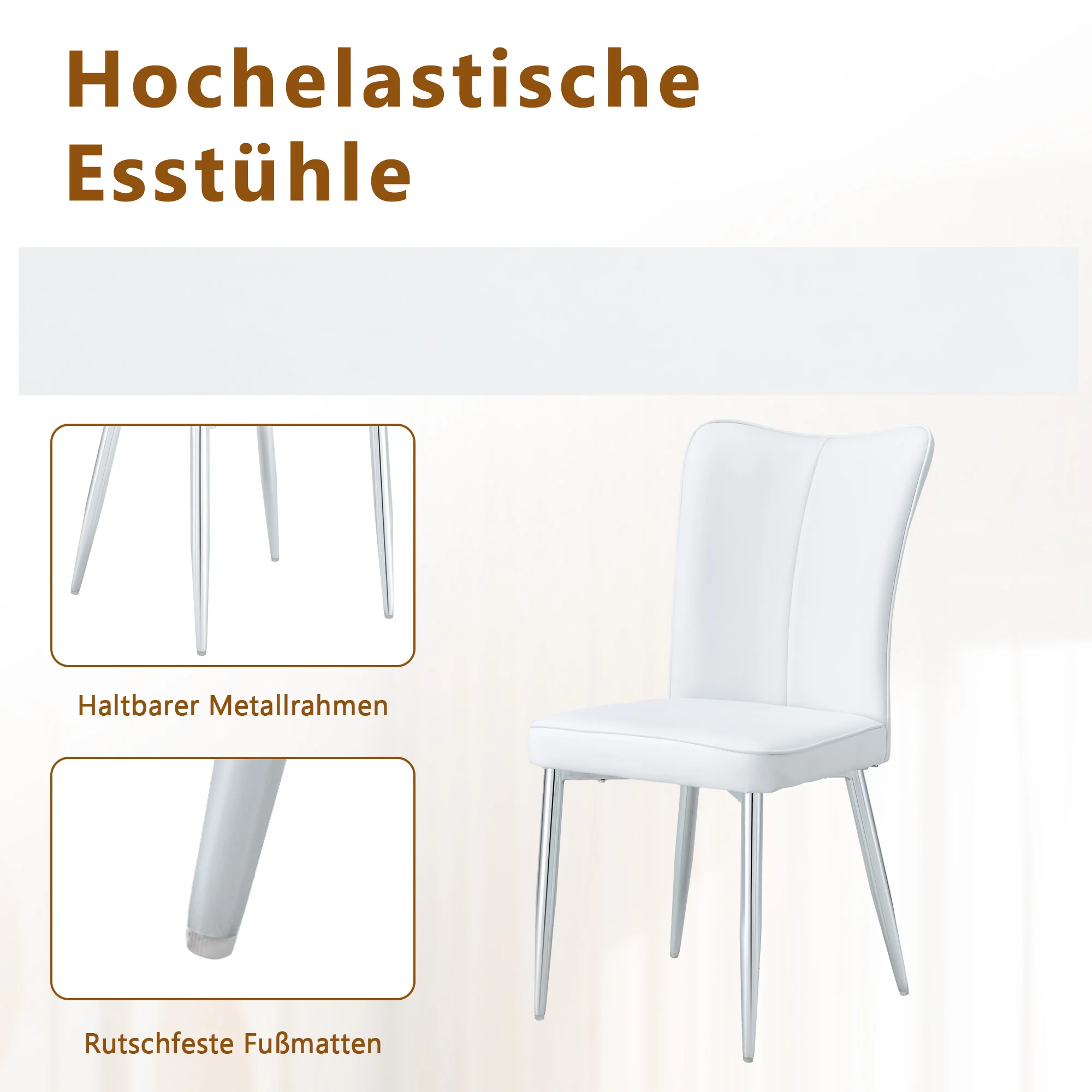 Dining Table Set Modern Minimalist 85cm Tempered Glass 4 Chairs White PU - Image 10