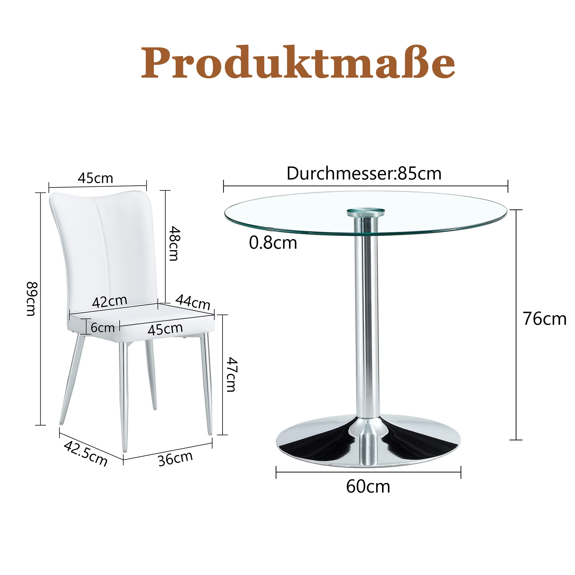 Dining Table Set Modern Minimalist 85cm Tempered Glass 4 Chairs White PU - Image 4