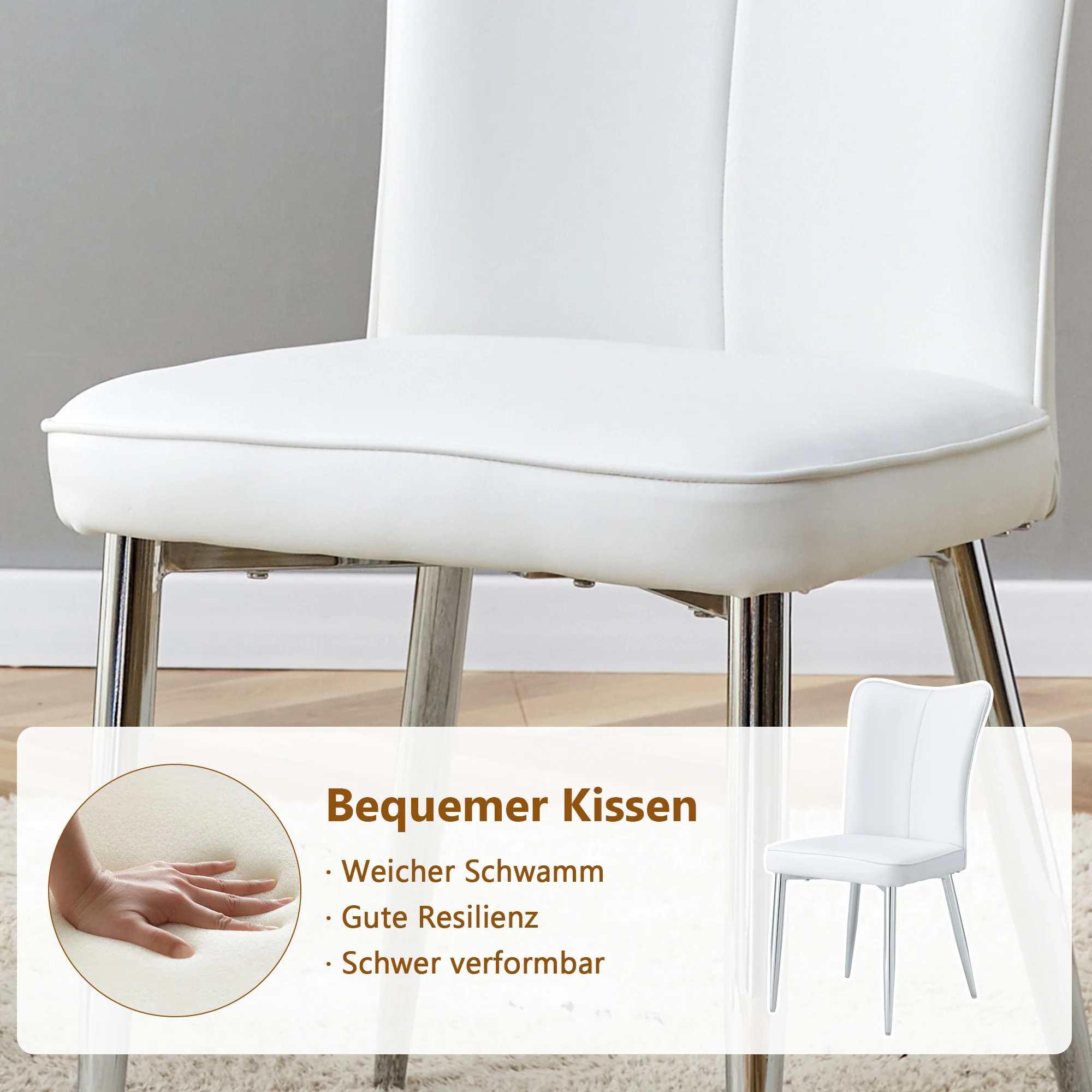 Dining Table Set Modern Minimalist 85cm Tempered Glass 4 Chairs White PU - Image 8