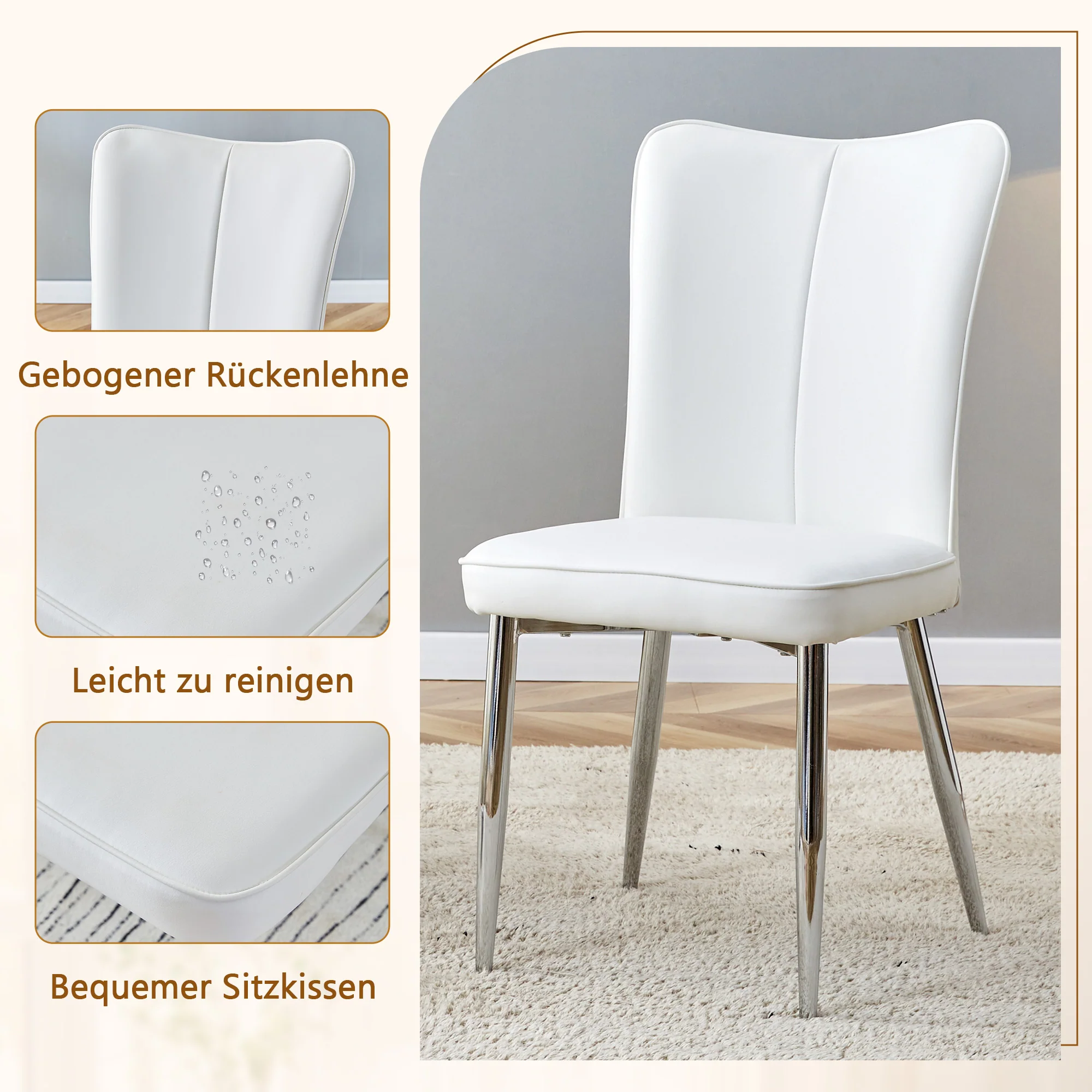 Dining Table Set Modern Minimalist 85cm Tempered Glass 4 Chairs White PU - Image 9