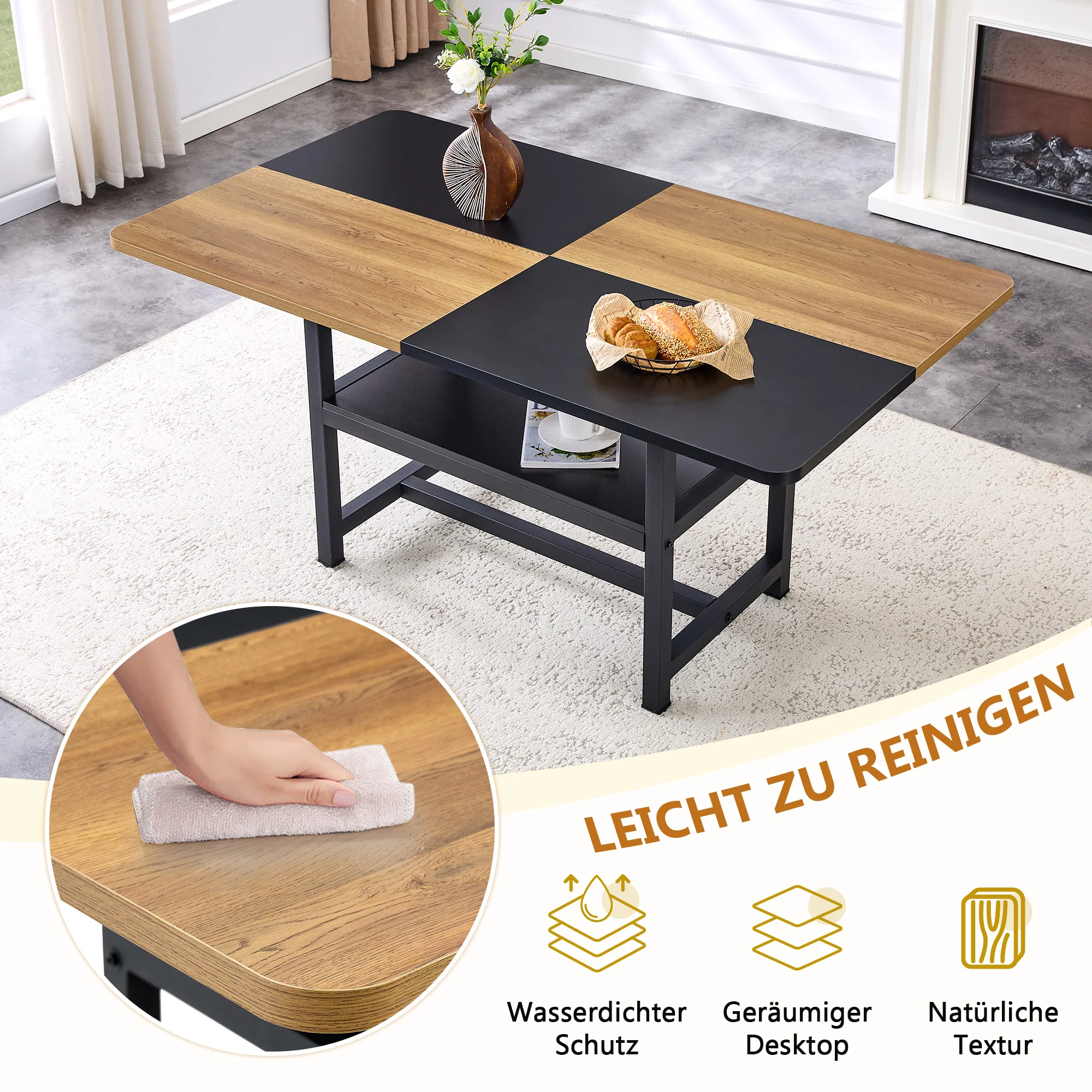 Dining Table Set Modern Minimalist Round Glass Table 4 Chairs - Faux Leather Black - Image 7