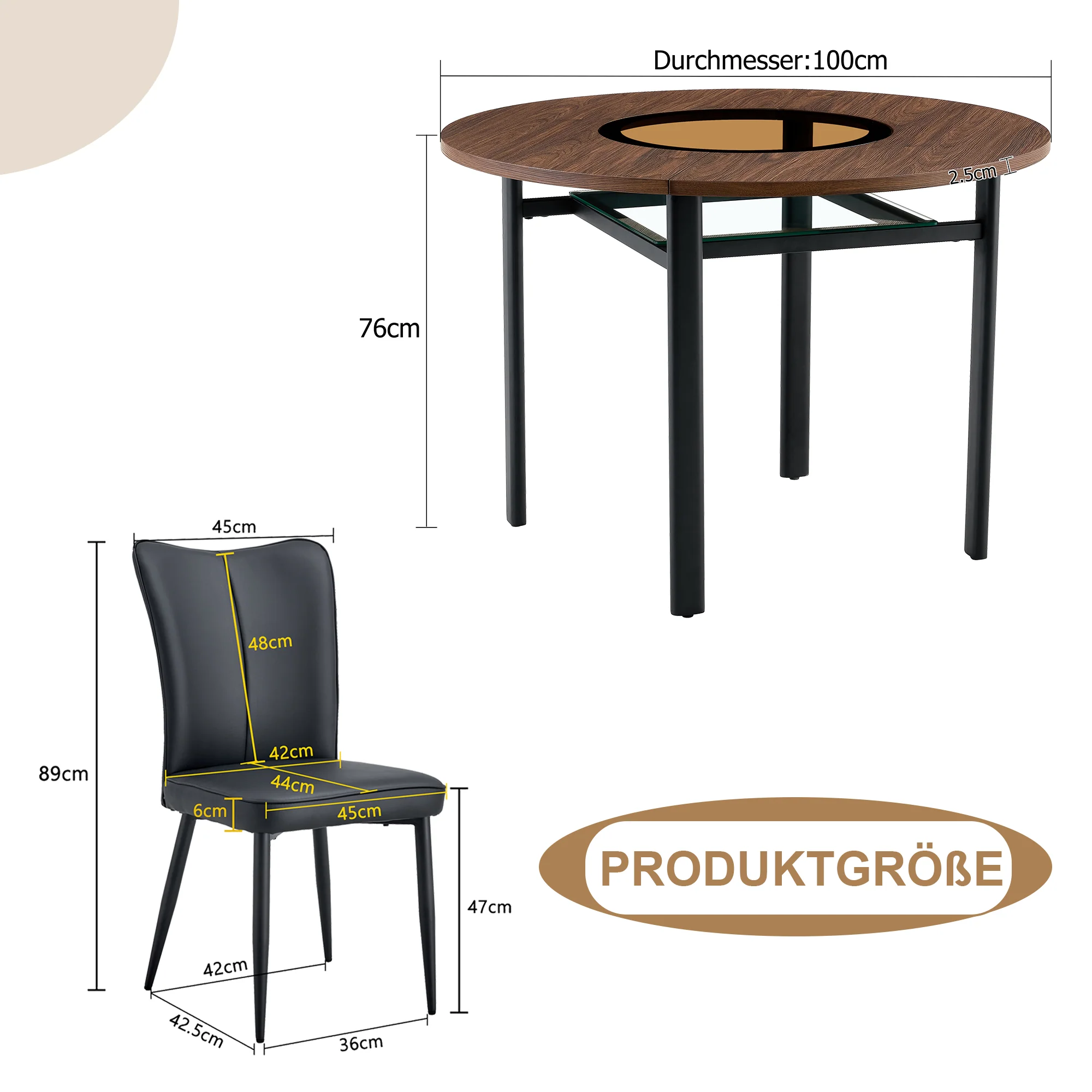 Dining Table Set Round 100cm Wood Look 2 Chairs - Black PU - Image 4