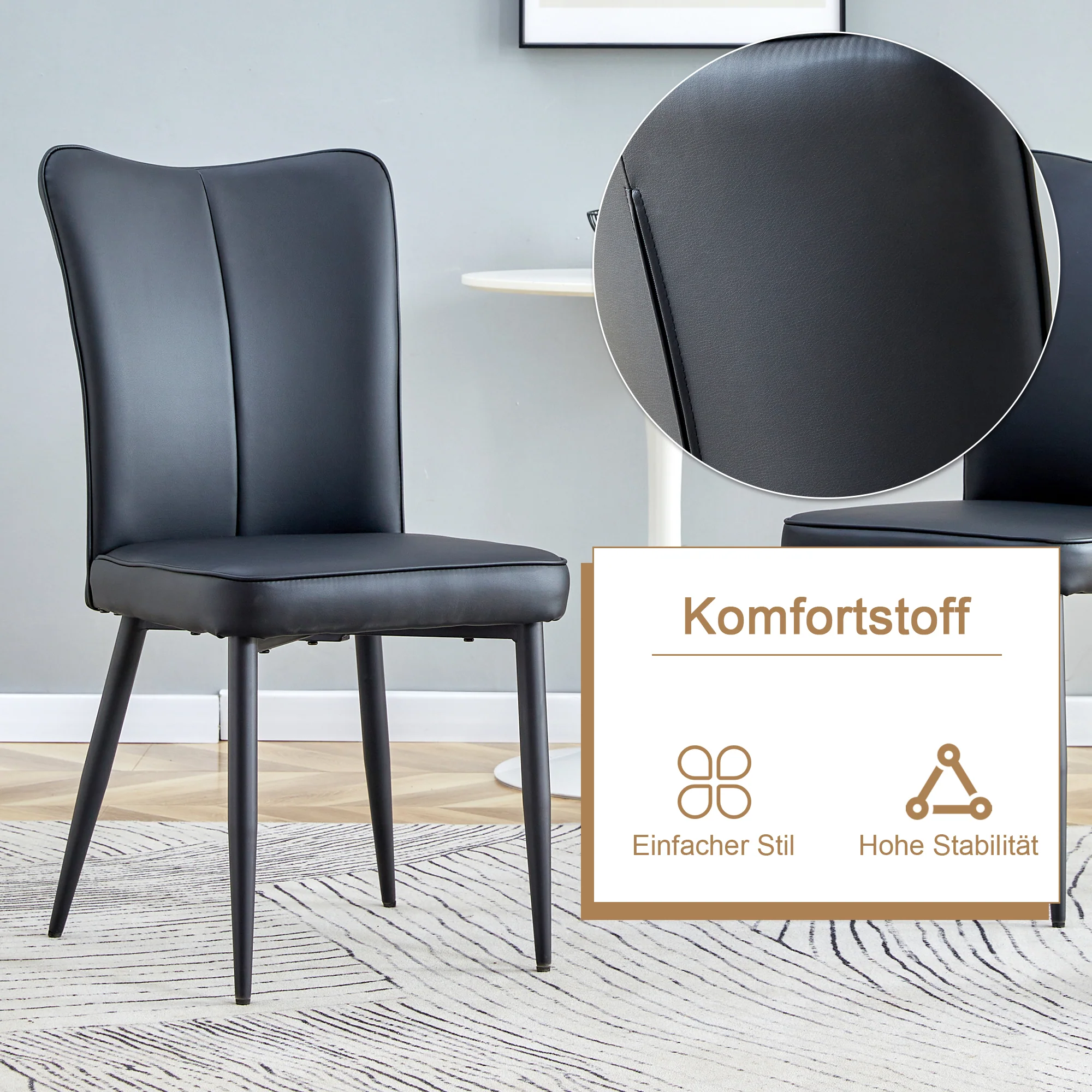 Dining Table Set Round 100cm Wood Look 2 Chairs - Black PU - Image 6