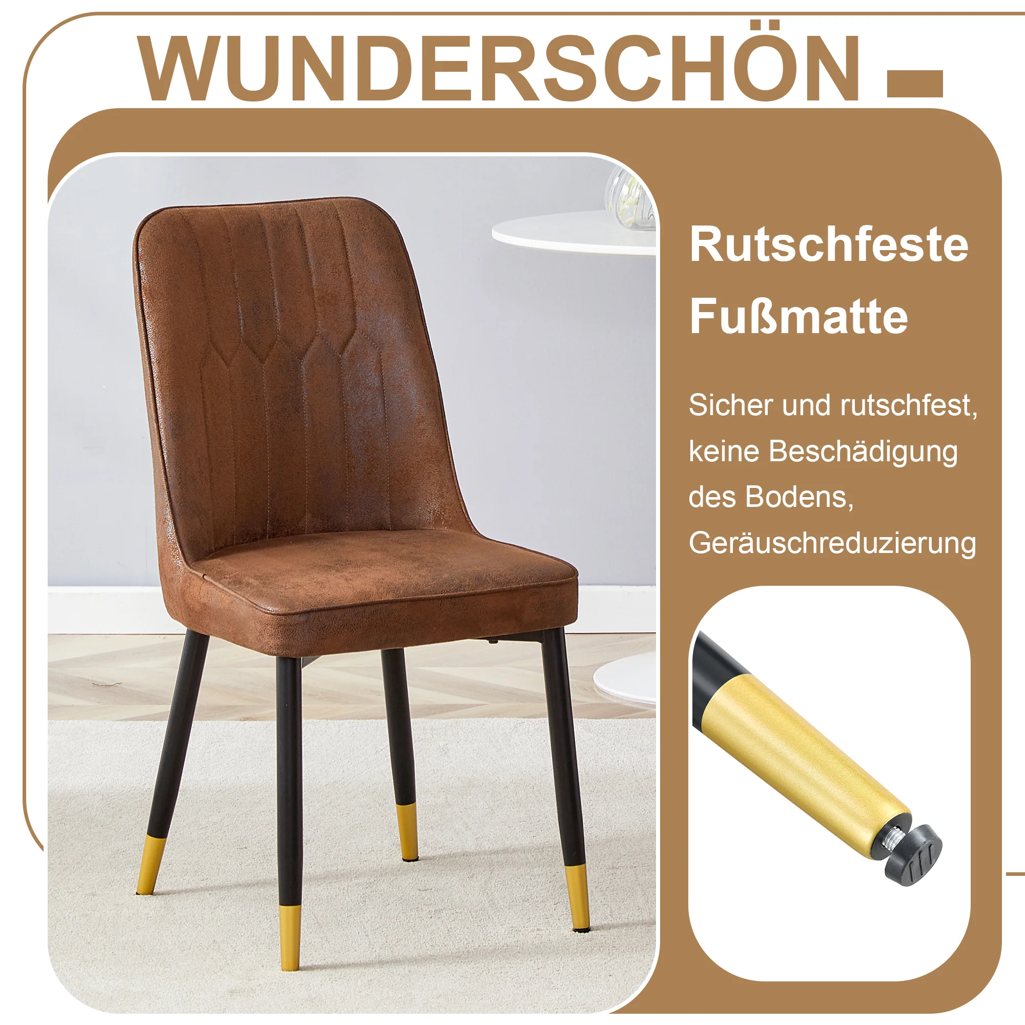 Dining Table Set Round Minimalist 100cm with 2 Chairs Wood Look Brown Tech Fabric - Image 6
