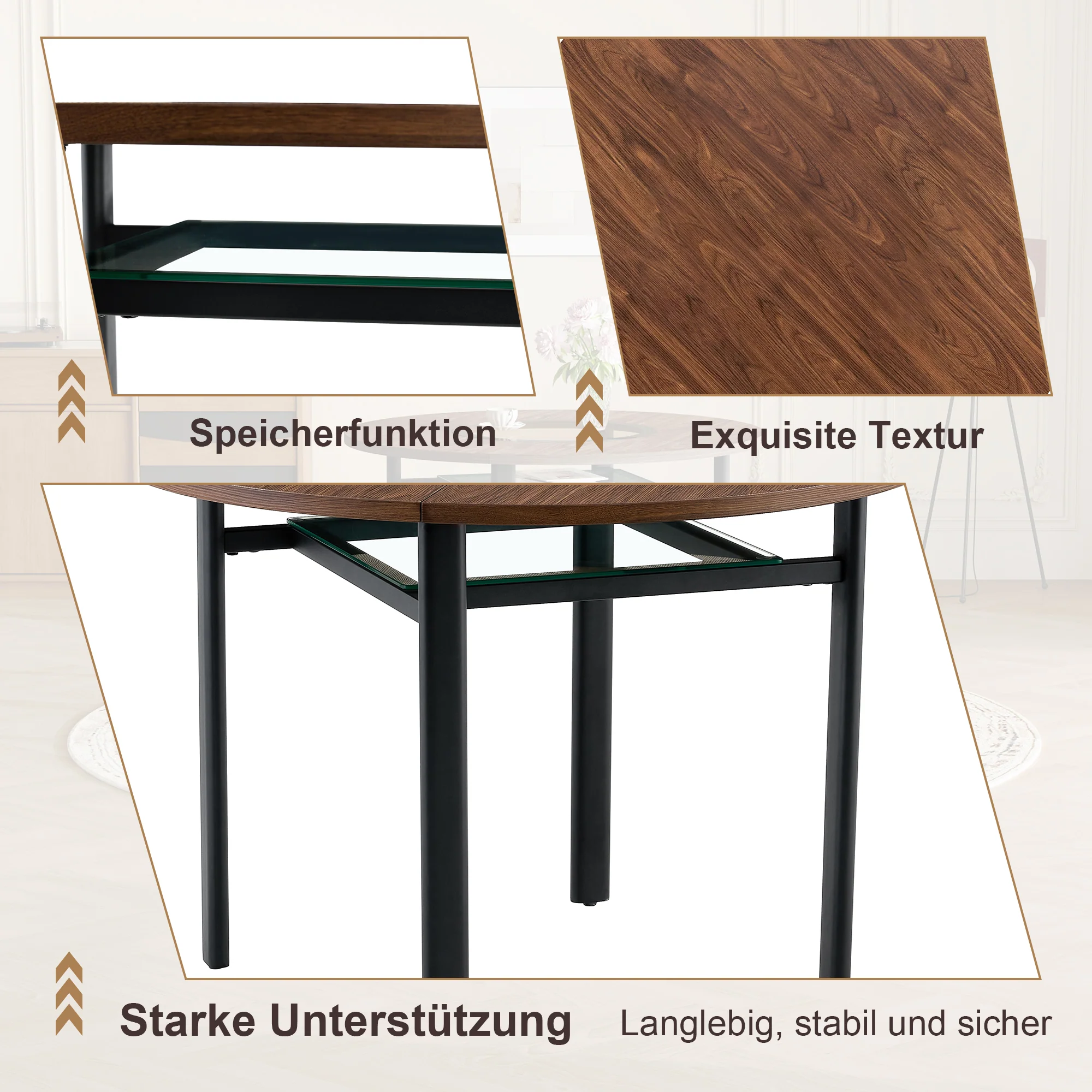 Dining Table Set Round Minimalist 100cm with 2 Chairs Wood Look Brown Tech Fabric - Image 9