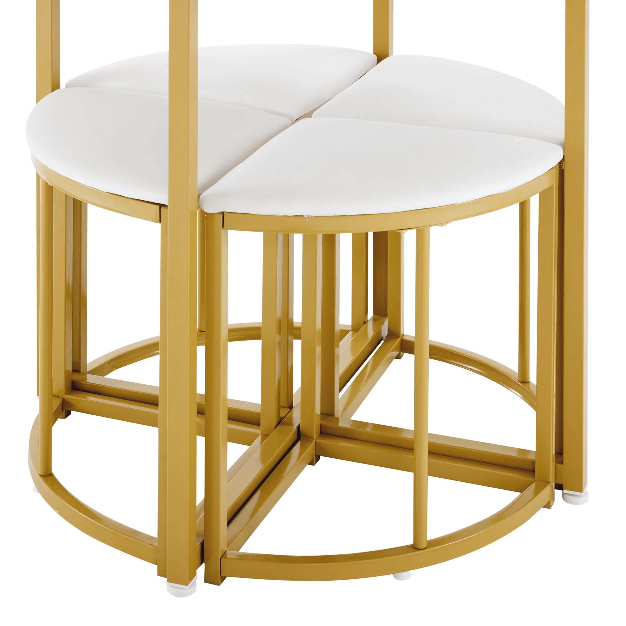 Dining Table Set with 4 Chairs, Modern Luxury MDF Gilded Iron Velvet, White - Image 10