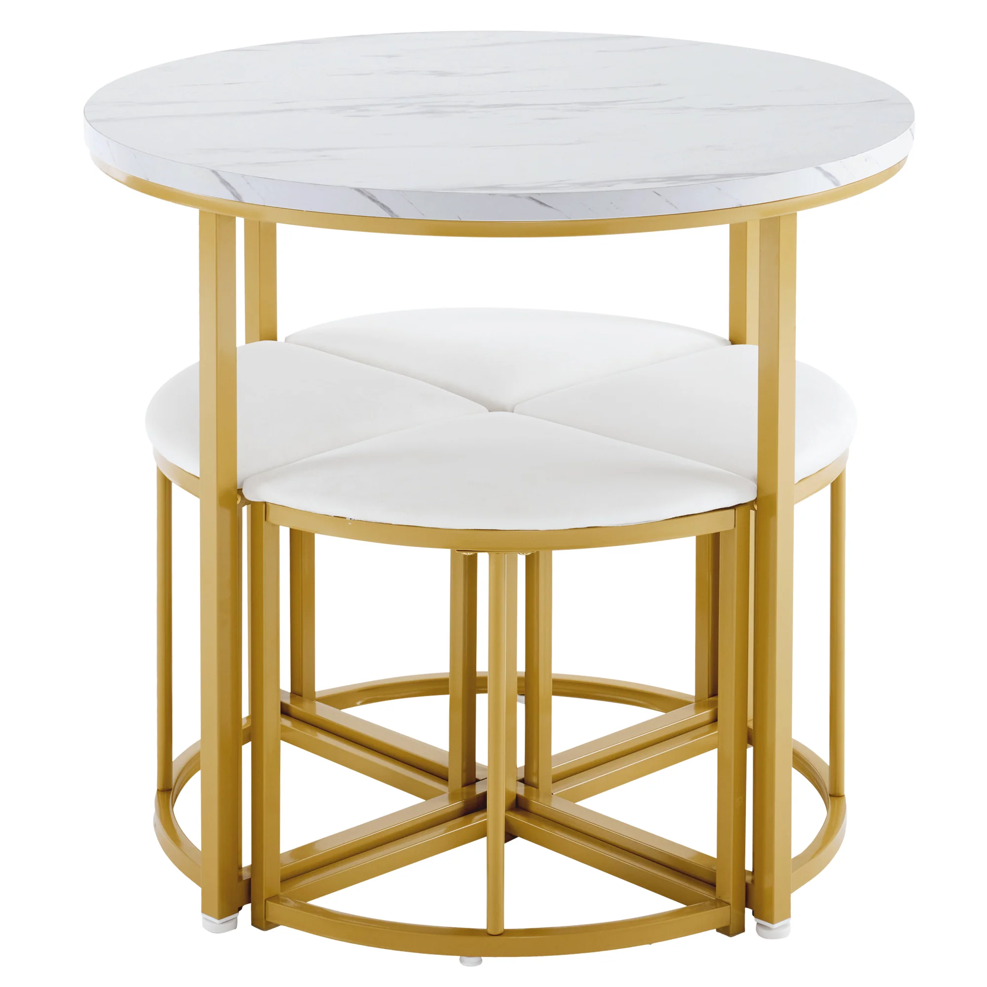 Dining Table Set with 4 Chairs, Modern Luxury MDF Gilded Iron Velvet, White - Image 8