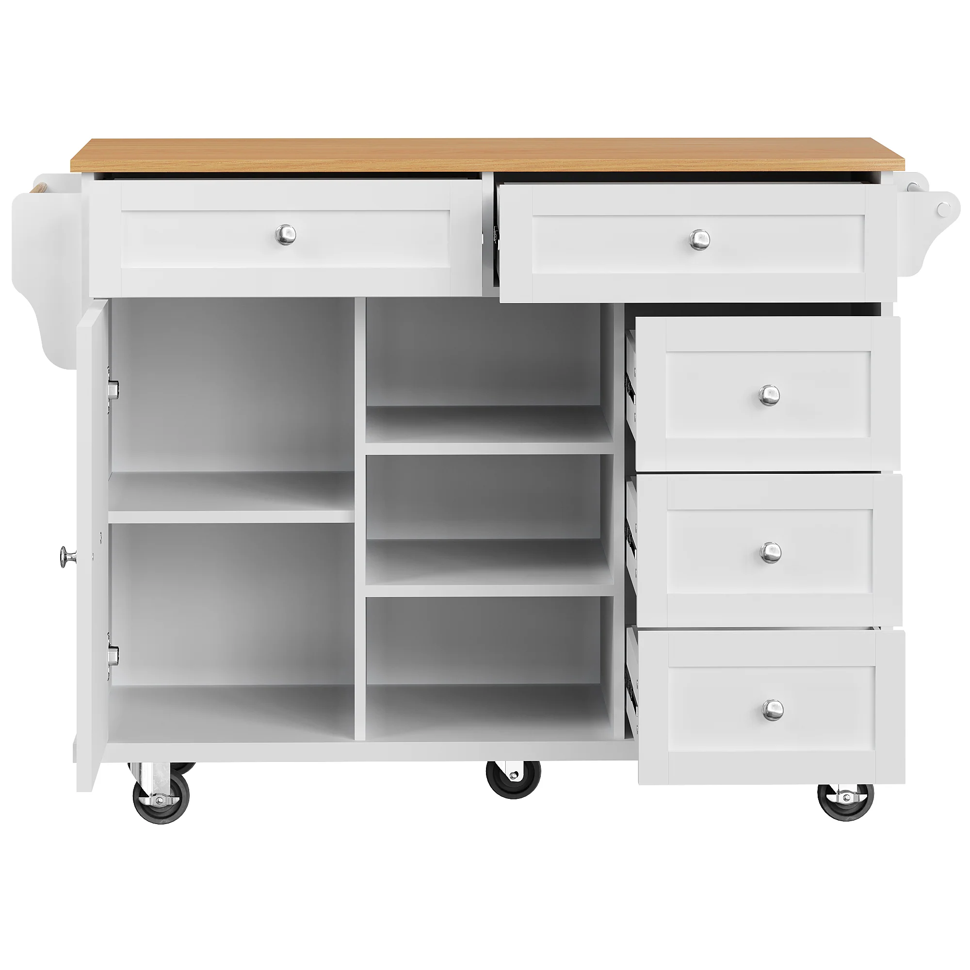Dining Trolley, 134x46x92cm Drawer & Cabinet Storage, Mobile/Stationary Dual-Use, White - Image 6