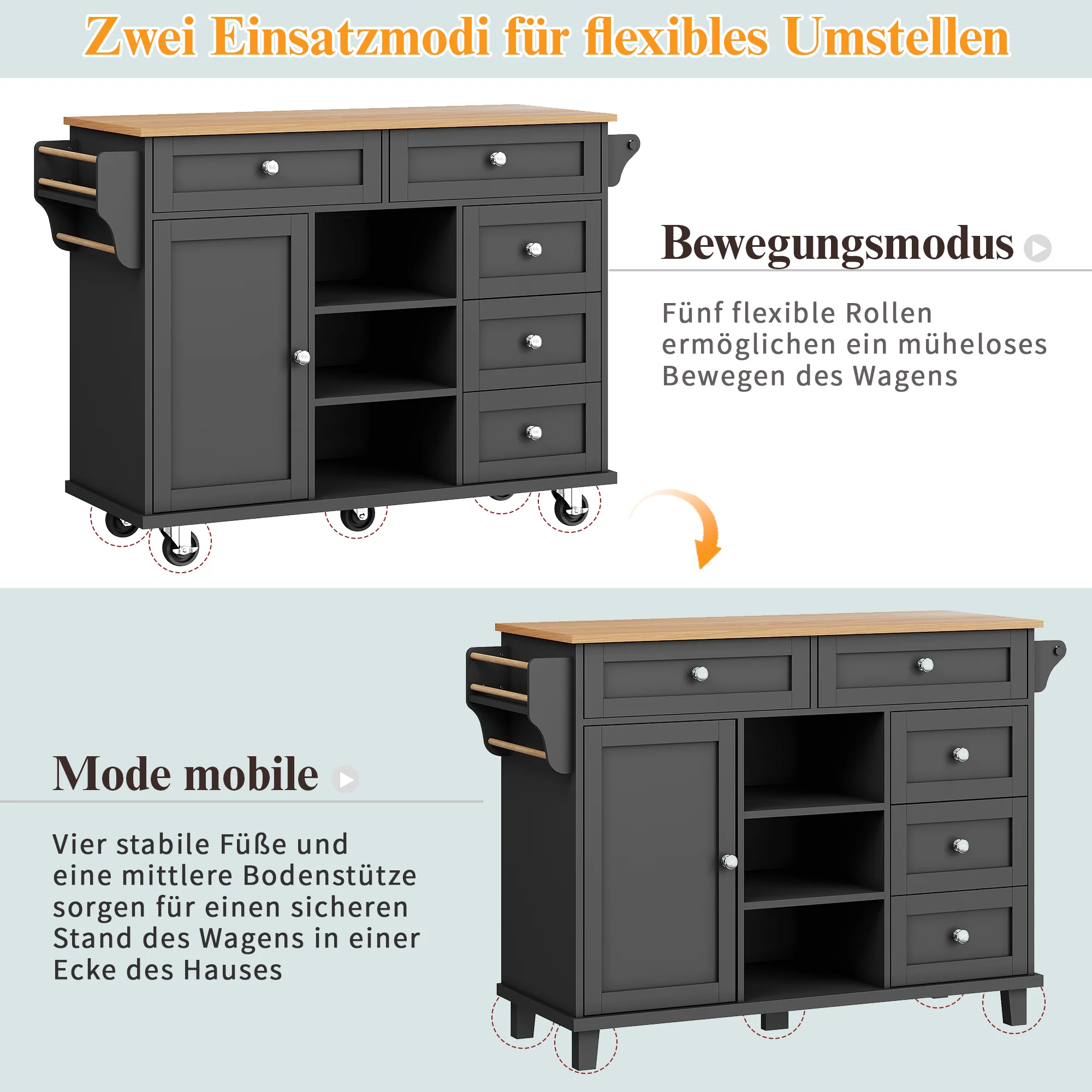 Dining Trolley 134x46x92cm Mobile & Stationary Storage Cabinet Black - Image 10