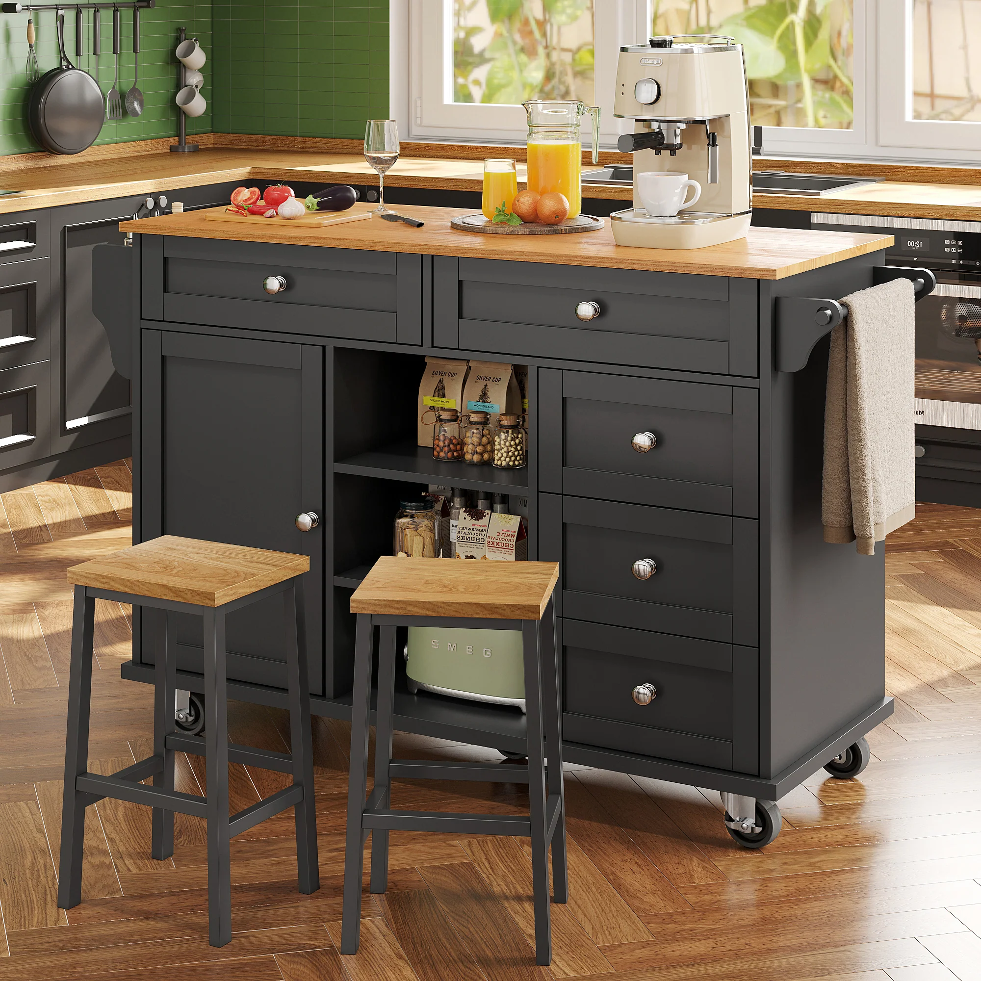Dining Trolley 134x46x92cm Mobile & Stationary Storage Cabinet Black - Image 3