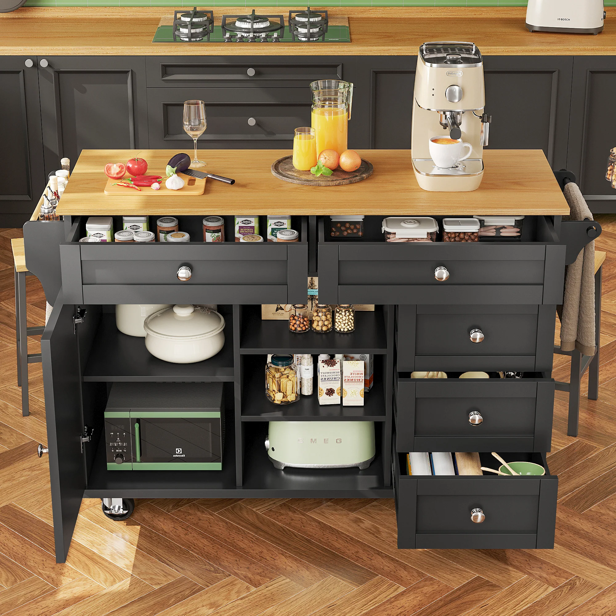 Dining Trolley 134x46x92cm Mobile & Stationary Storage Cabinet Black - Image 4