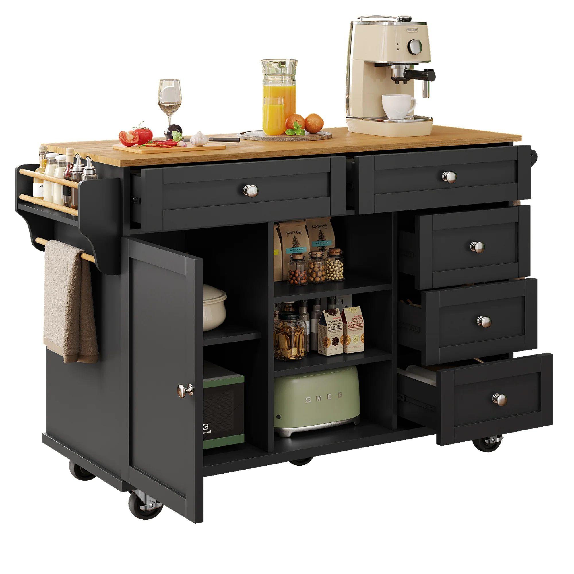 Dining Trolley 134x46x92cm Mobile & Stationary Storage Cabinet Black - Image 5