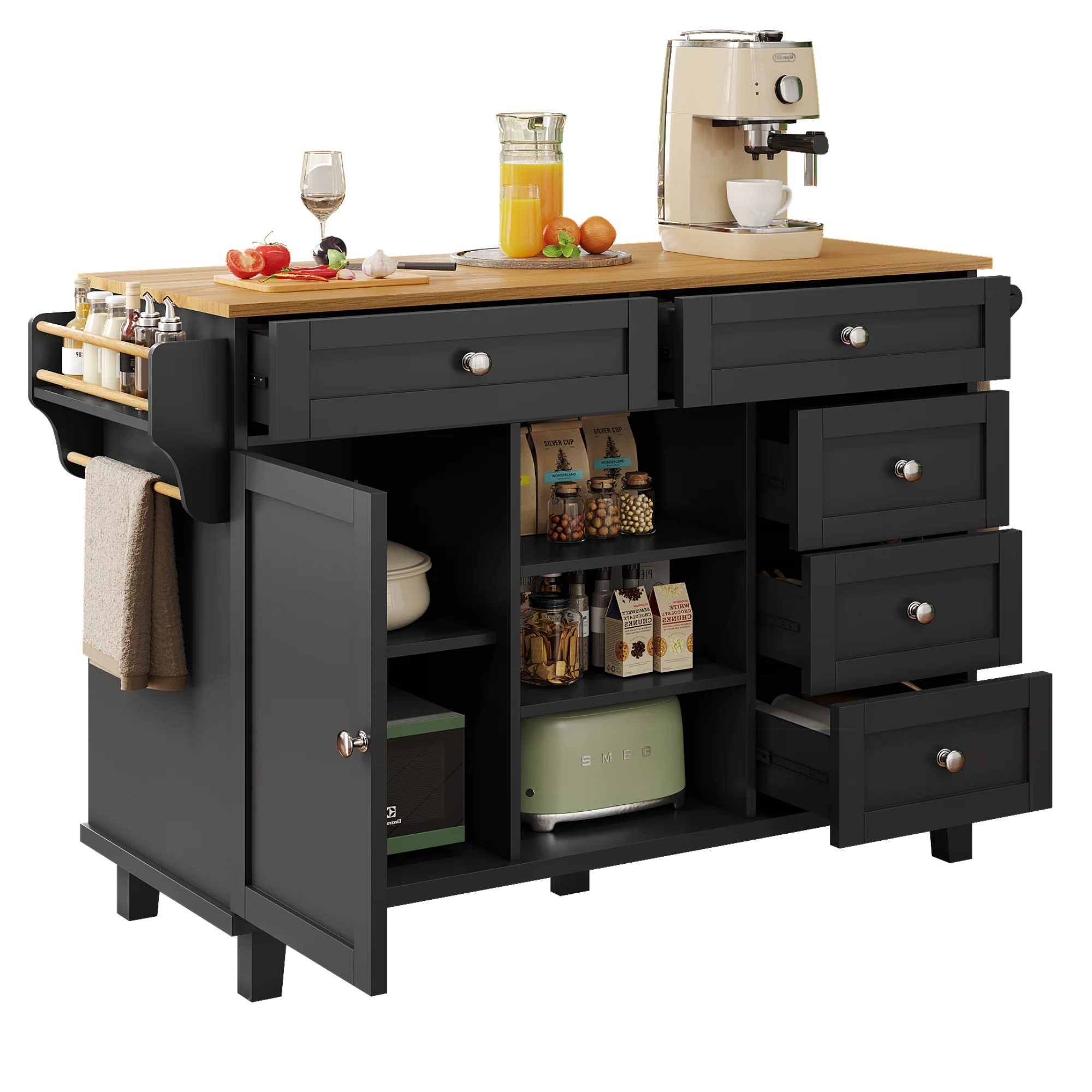 Dining Trolley 134x46x92cm Mobile & Stationary Storage Cabinet Black - Image 6