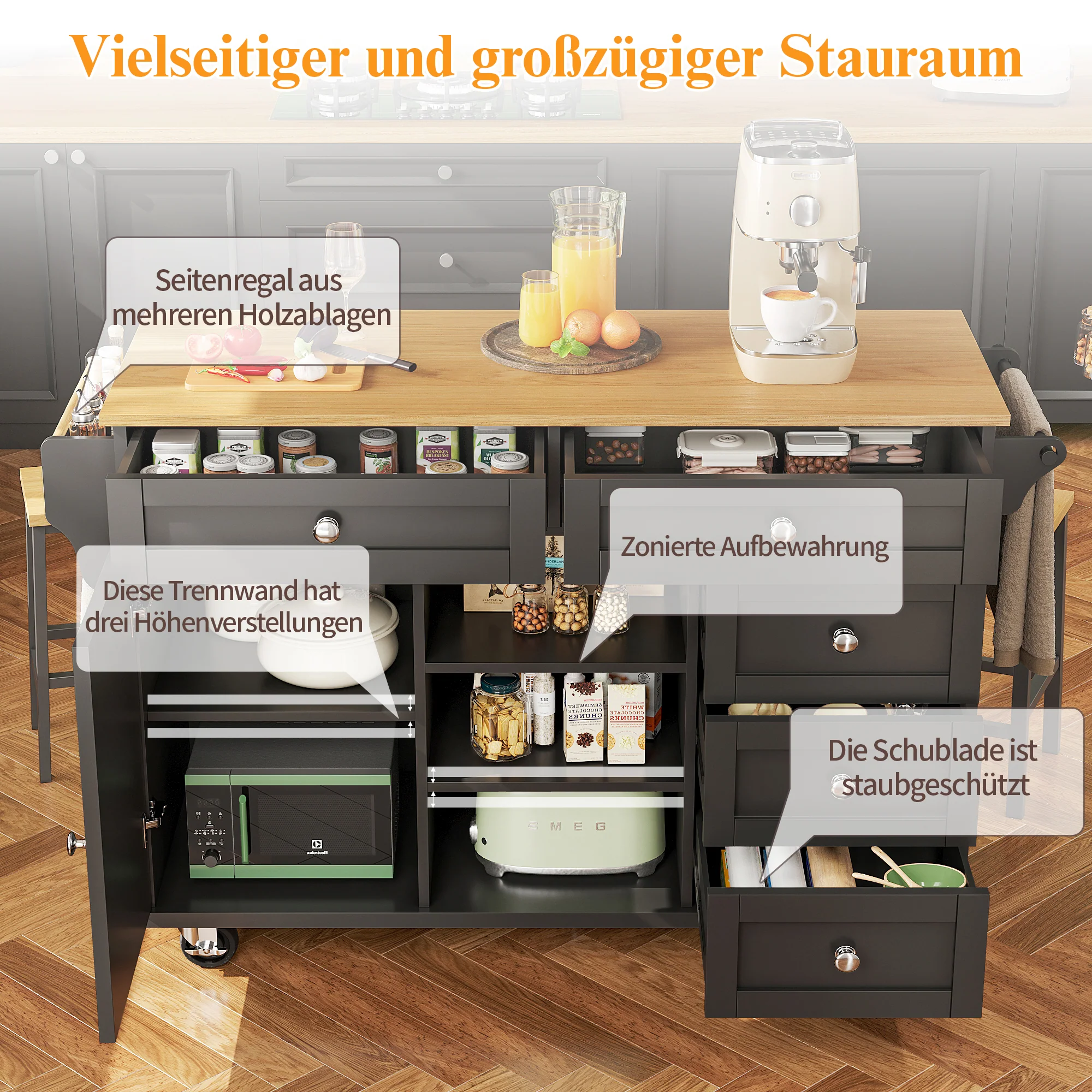 Dining Trolley 134x46x92cm Mobile & Stationary Storage Cabinet Black - Image 9
