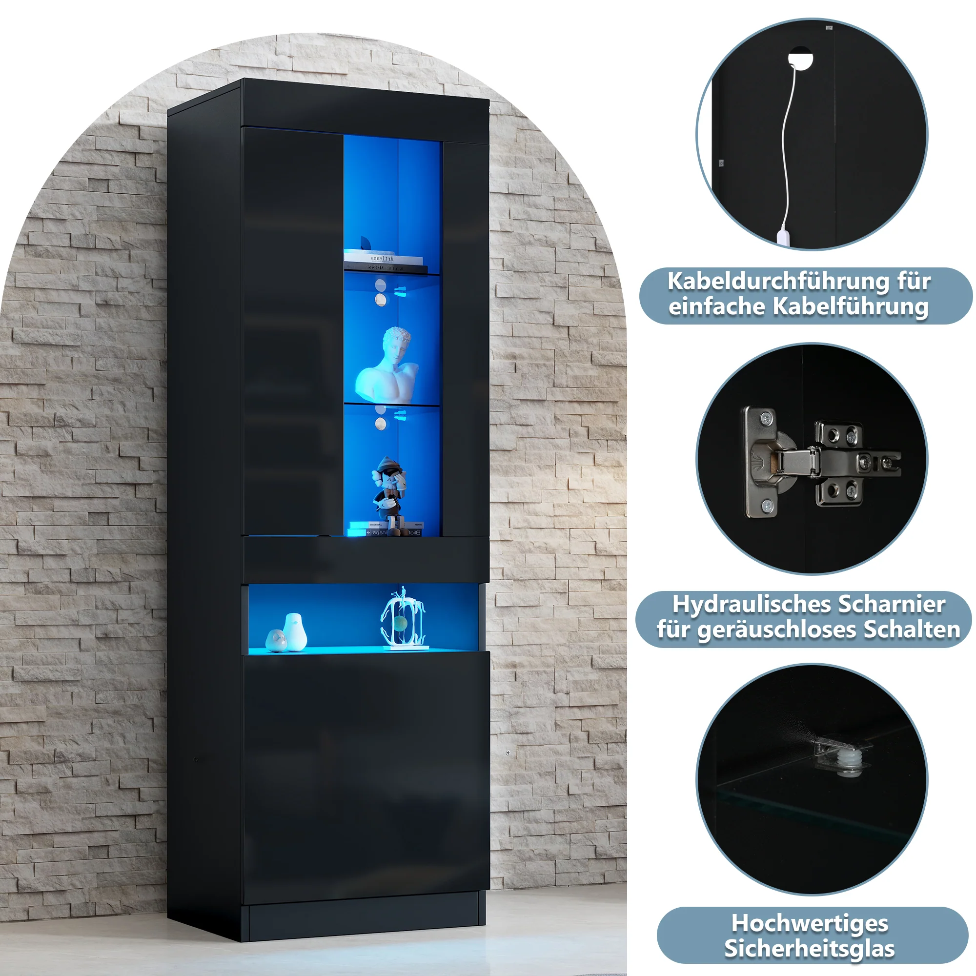 Display Cabinet LED Freestanding Storage - Black - Image 10