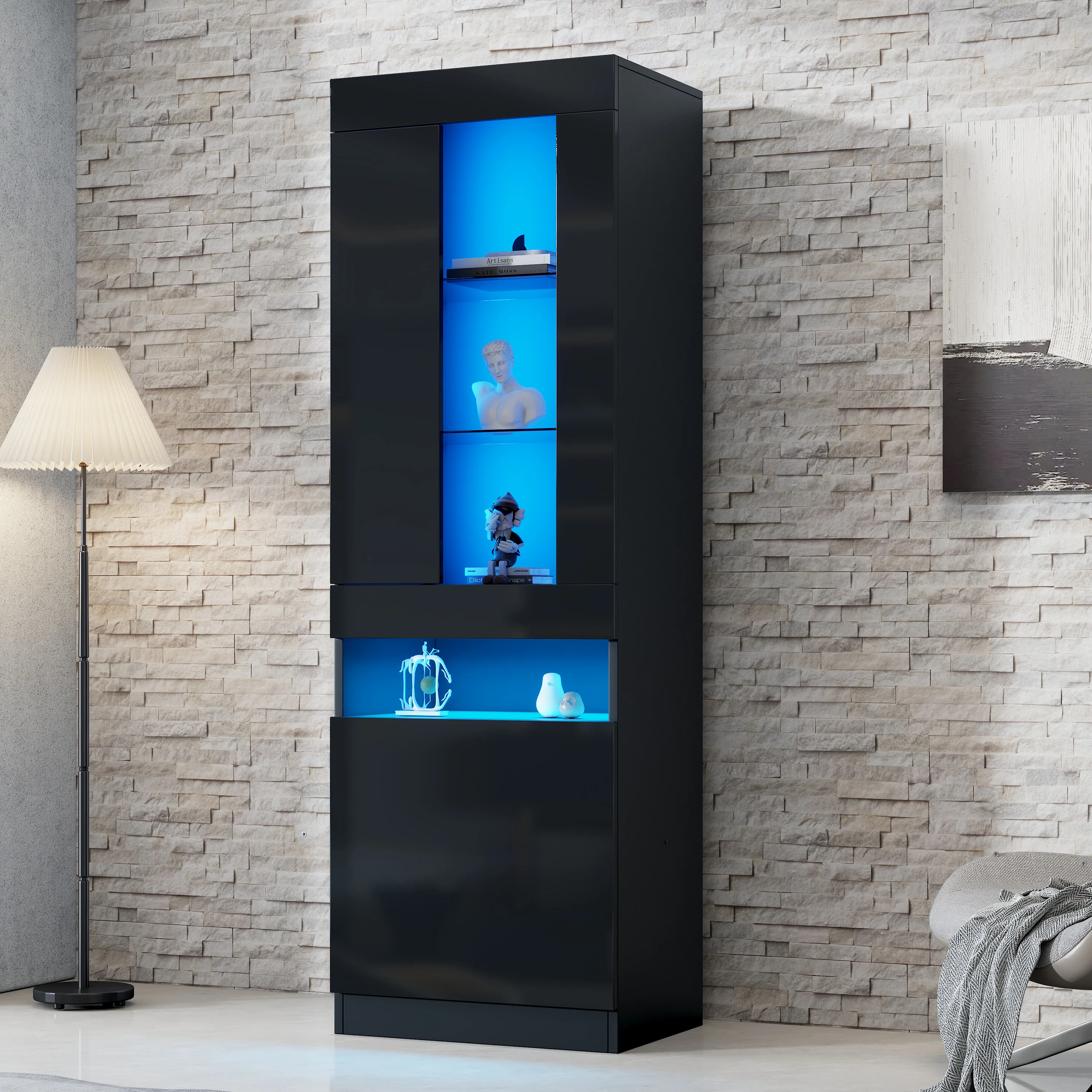 Display Cabinet LED Freestanding Storage - Black - Image 3