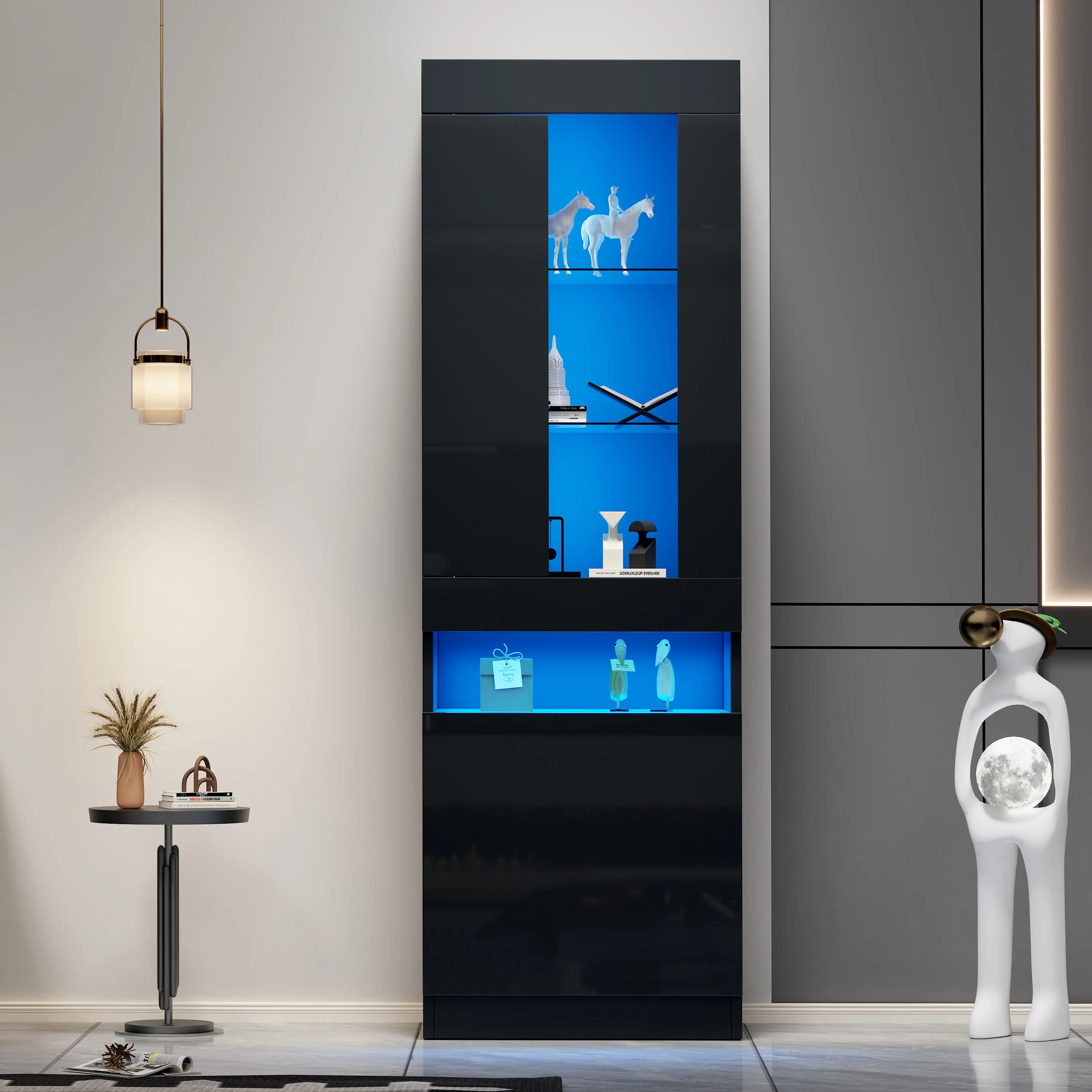 Display Cabinet LED Freestanding Storage - Black - Image 4