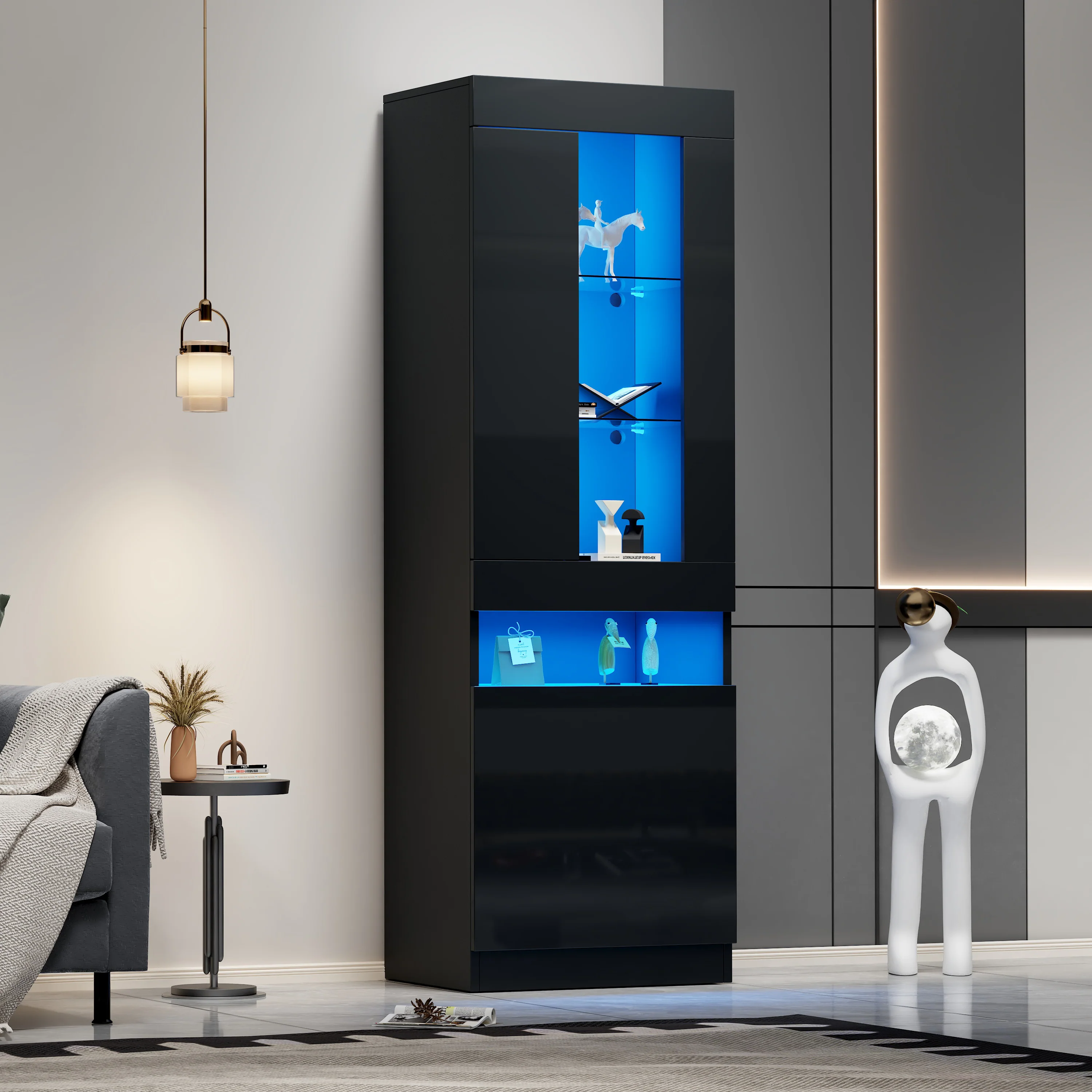 Display Cabinet LED Freestanding Storage - Black - Image 5