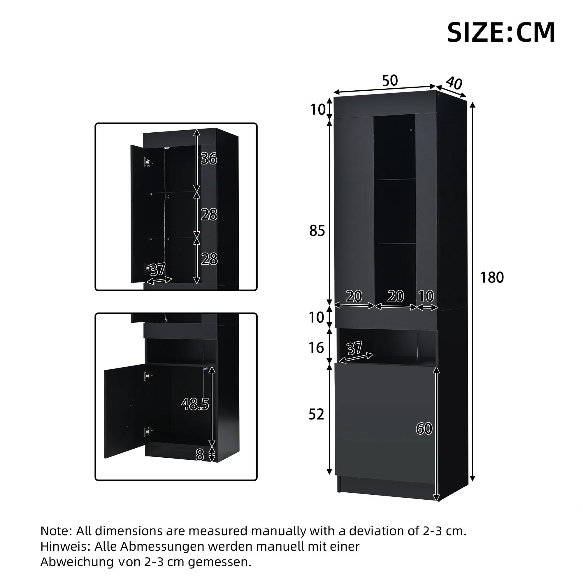 Display Cabinet LED Freestanding Storage - Black - Image 7