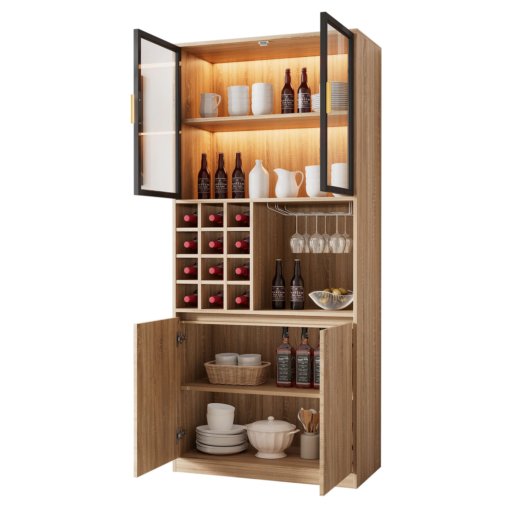 Display Cabinet with Glass Doors, Lighting - 180 cm - Image 3
