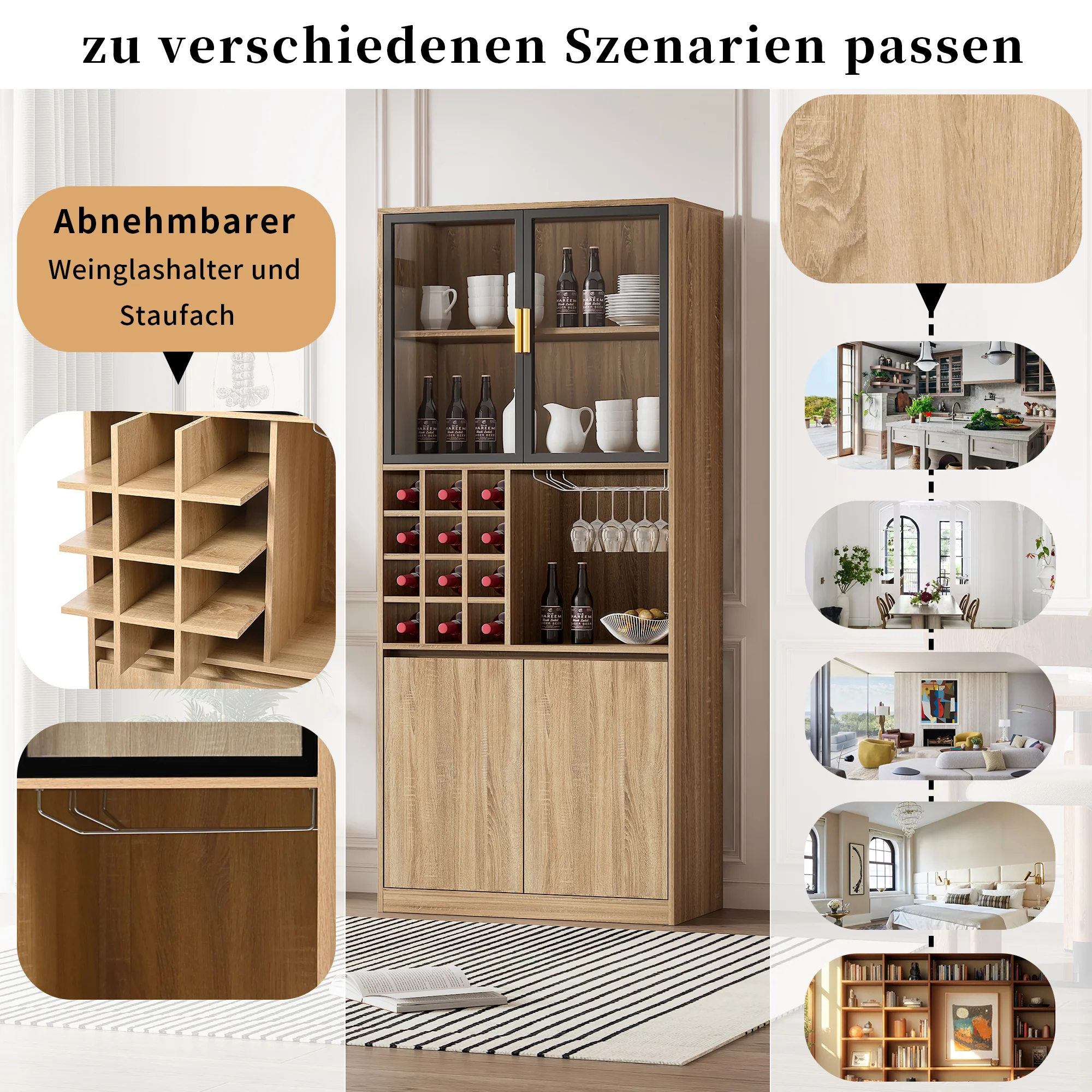 Display Cabinet with Glass Doors, Lighting - 180 cm - Image 9