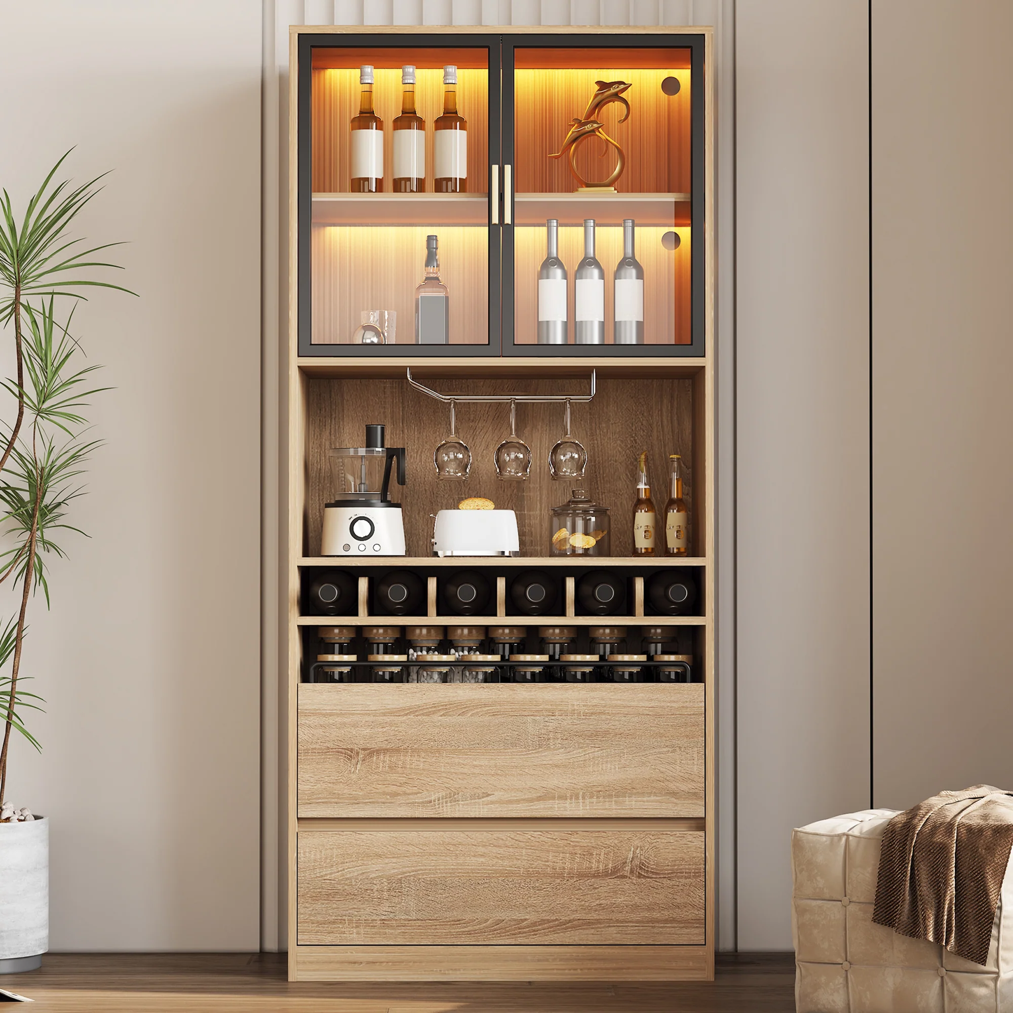 Display Cabinet with Glass Doors, Lighting - 180cm - Image 5