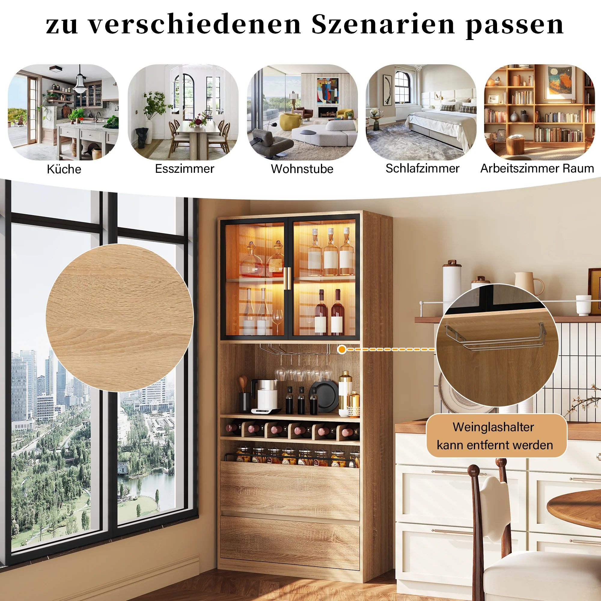 Display Cabinet with Glass Doors, Lighting - 180cm - Image 8