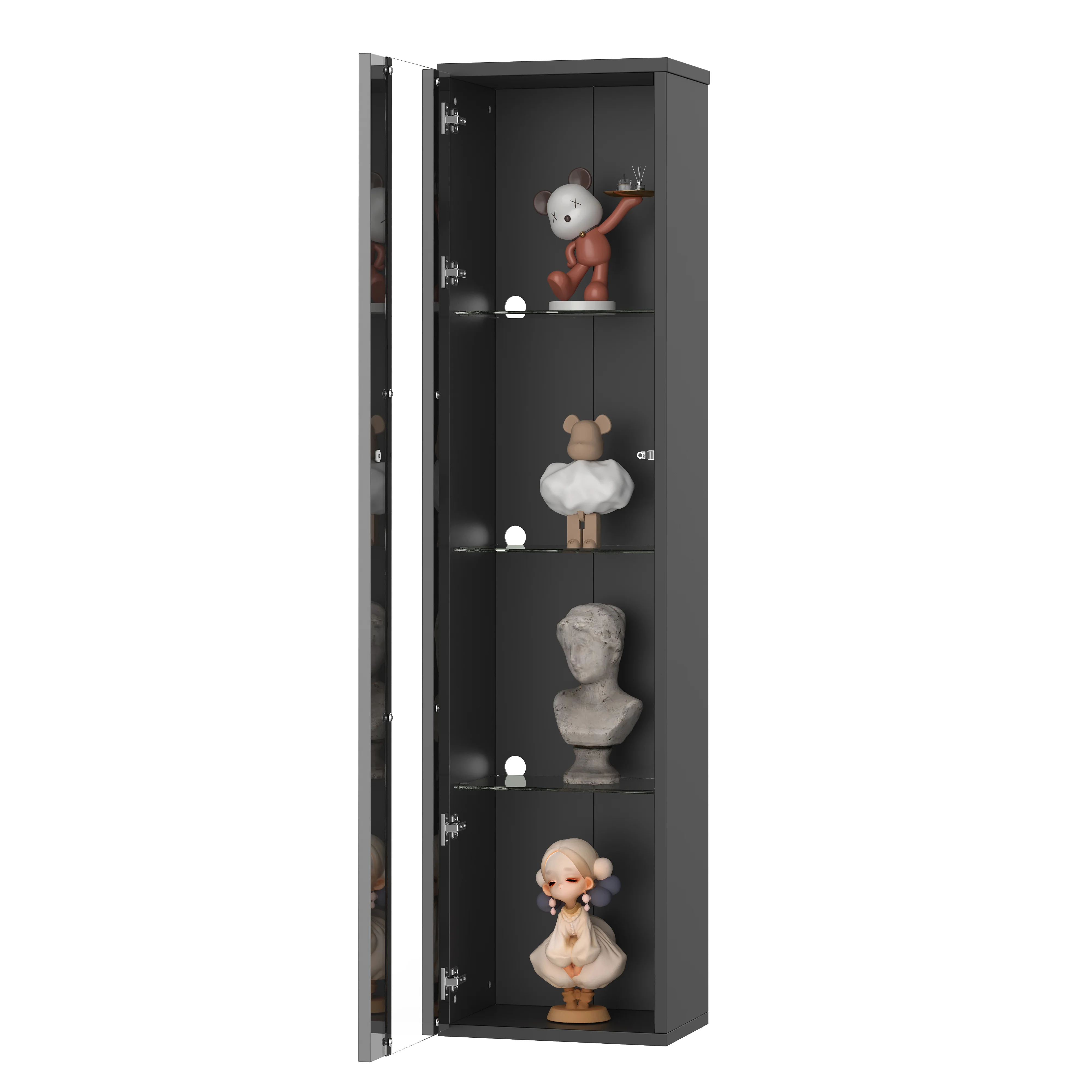 Display Case 40x29x170cm LED Light App Control Glass Partition - Black - Image 5