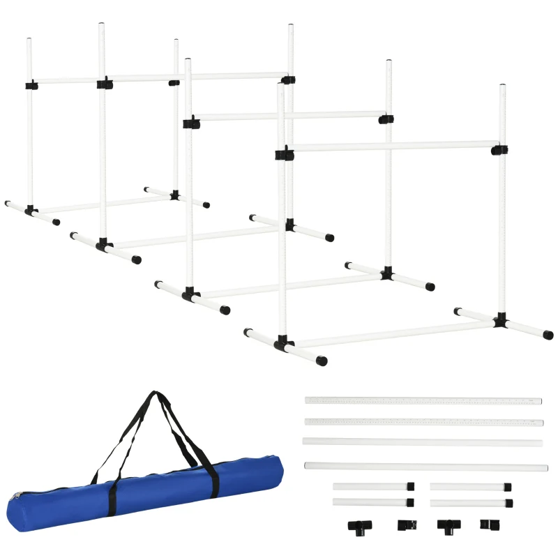 Dog Agility Training Equipment 4 Pieces, Adjustable Height Jumps Hurdle with Carrying Bag, White - Image 2