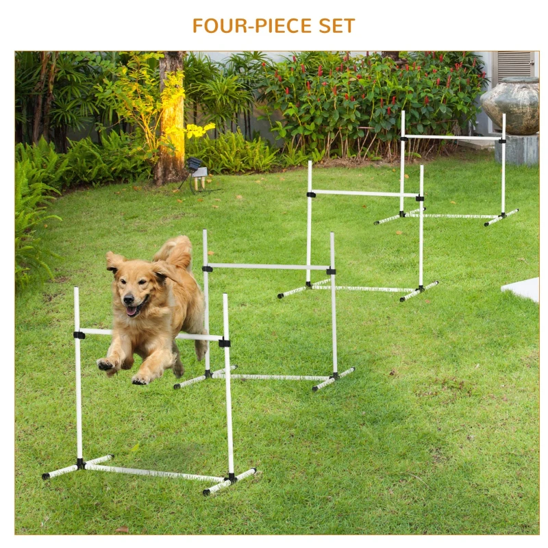 Dog Agility Training Equipment 4 Pieces, Adjustable Height Jumps Hurdle with Carrying Bag, White - Image 5