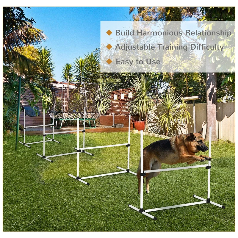 Dog Agility Training Equipment 4 Pieces, Adjustable Height Jumps Hurdle with Carrying Bag, White - Image 7
