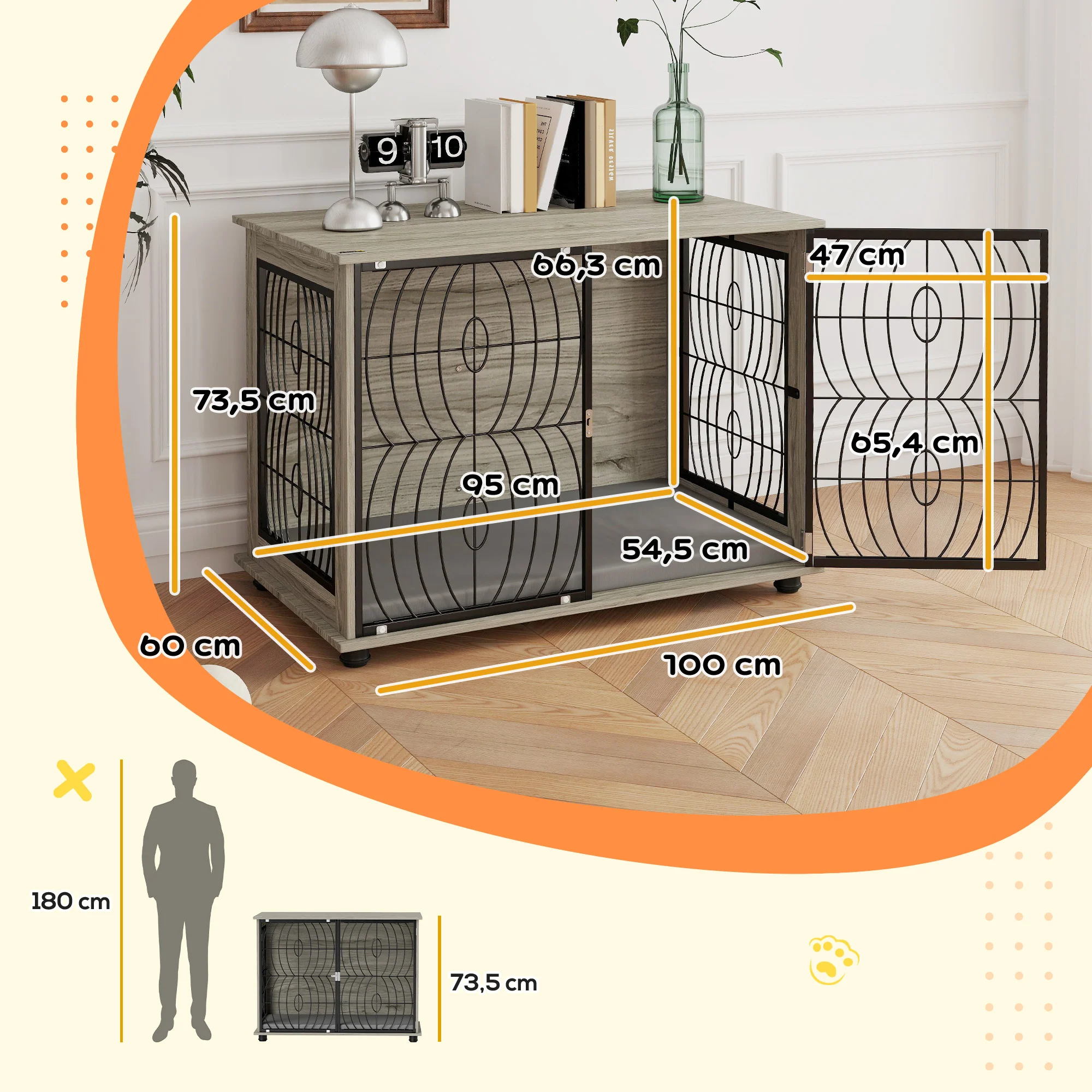 Dog Cage, Kennel, Indoor Pet Crate with Cushion, Large, Gray - Image 3