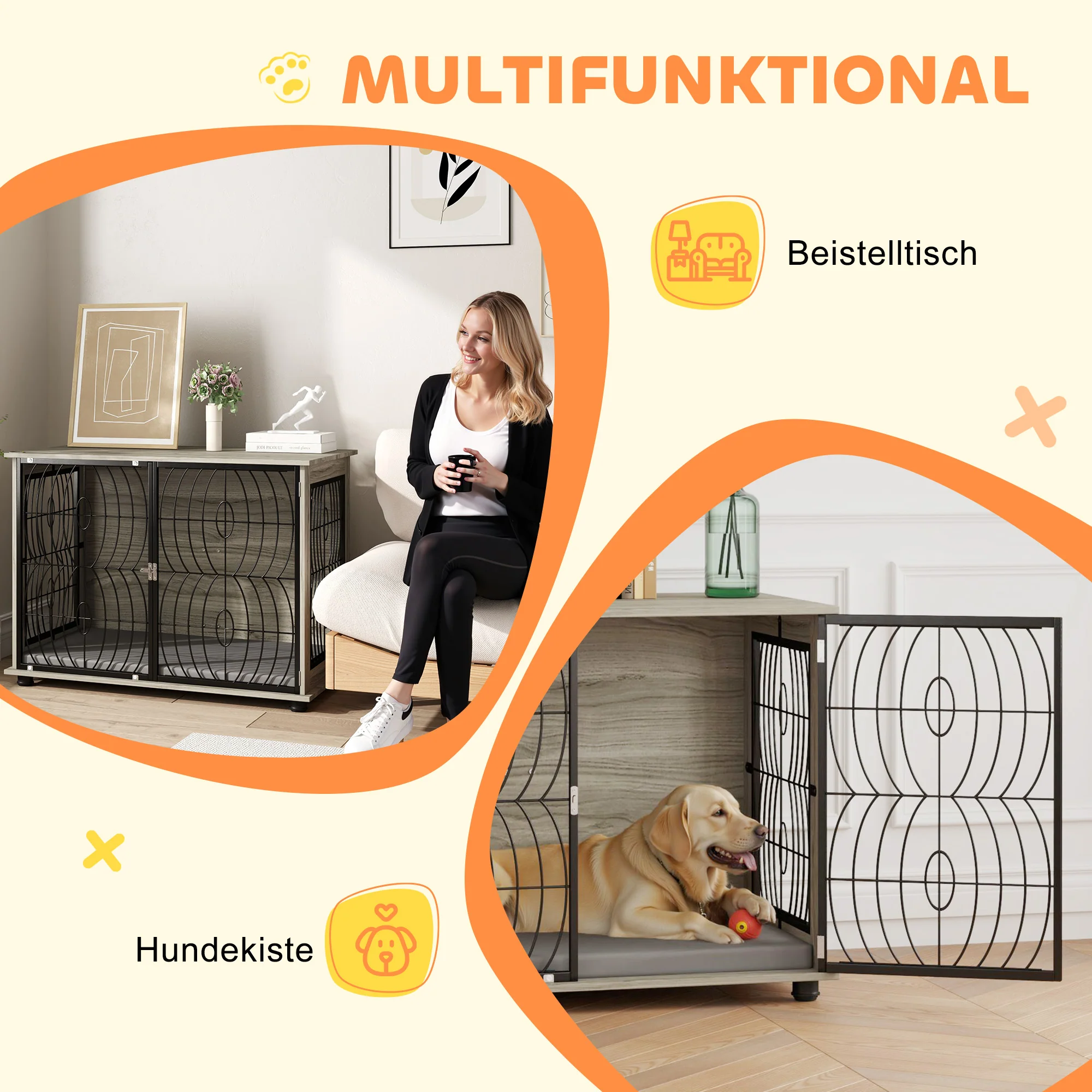Dog Cage, Kennel, Indoor Pet Crate with Cushion, Large, Gray - Image 5
