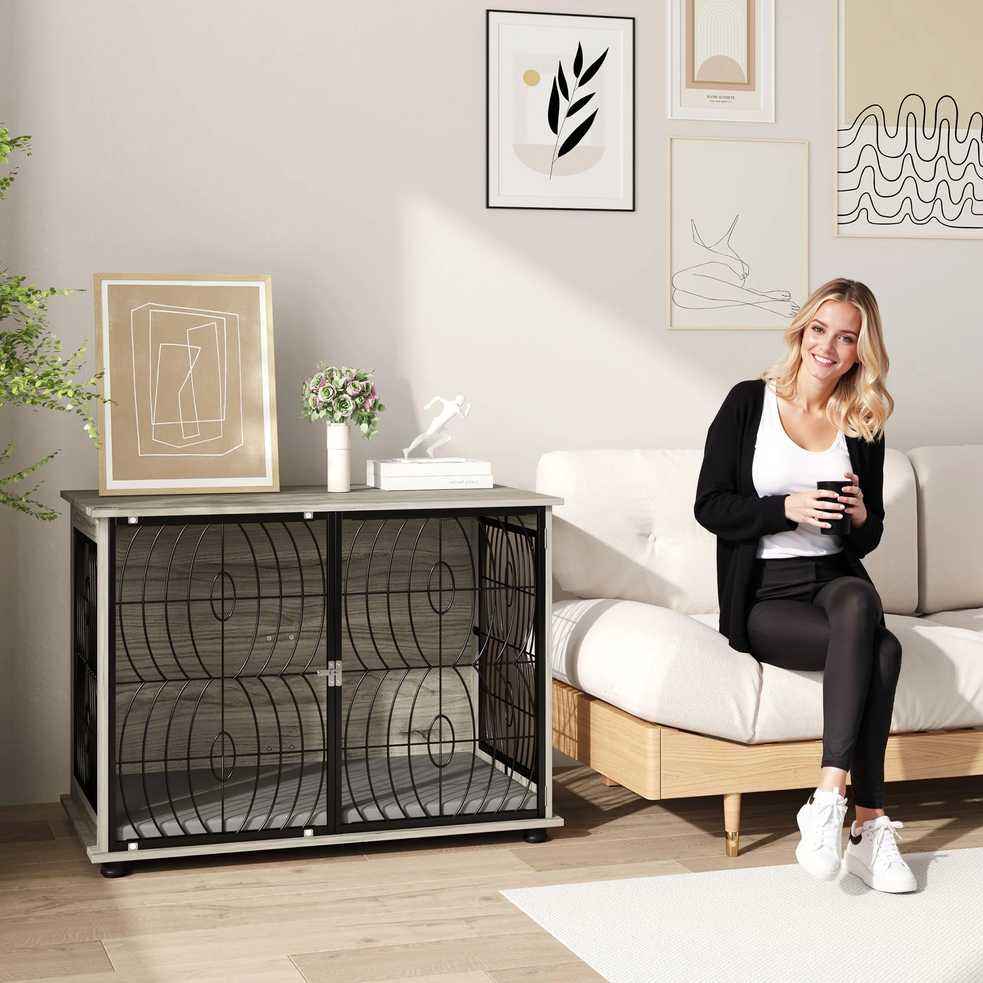 Dog Cage, Kennel, Indoor Pet Crate with Cushion, Large, Gray - Image 8