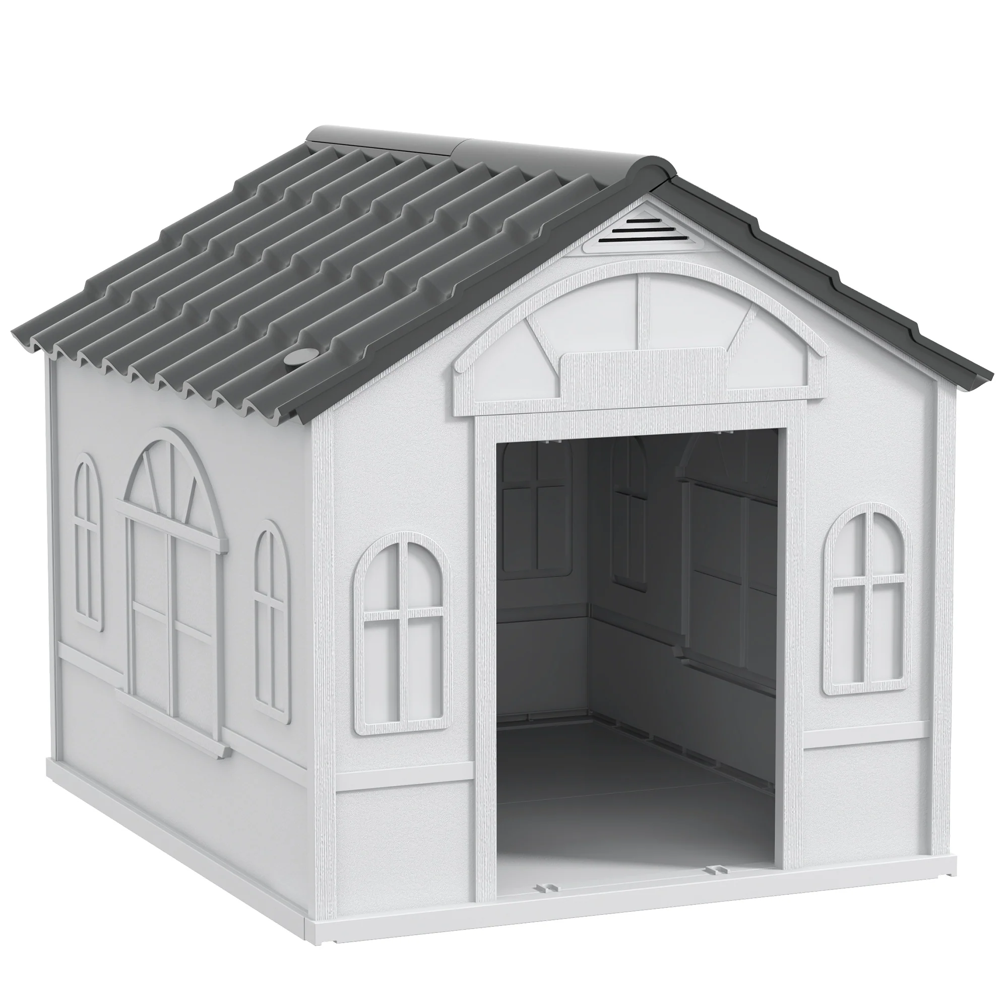Dog House, Gable Roof, Weatherproof, Grey - Image 2