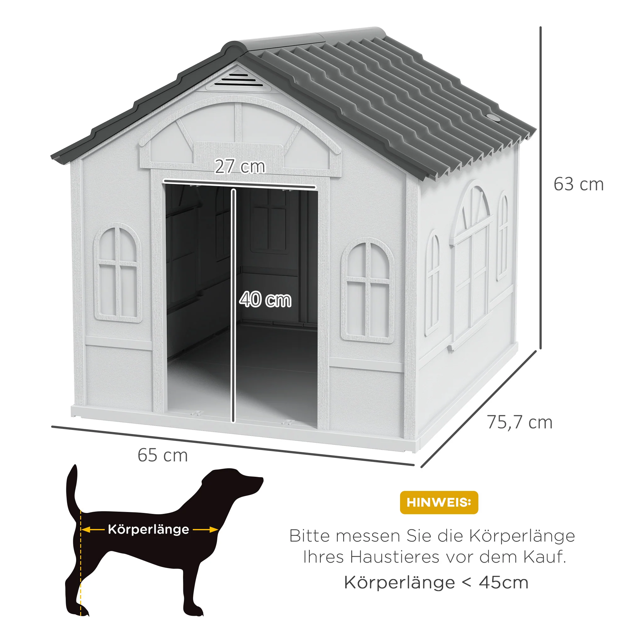 Dog House, Gable Roof, Weatherproof, Grey - Image 3