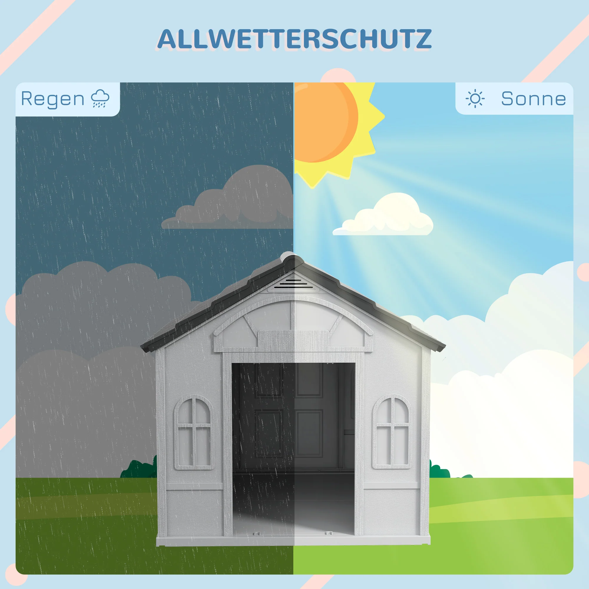Dog House, Gable Roof, Weatherproof, Grey - Image 4