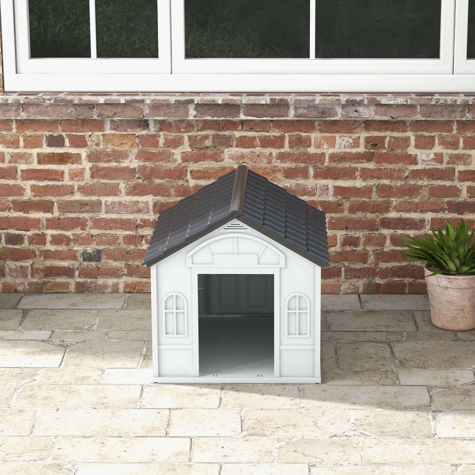 Dog House, Gable Roof, Weatherproof, Grey - Image 7