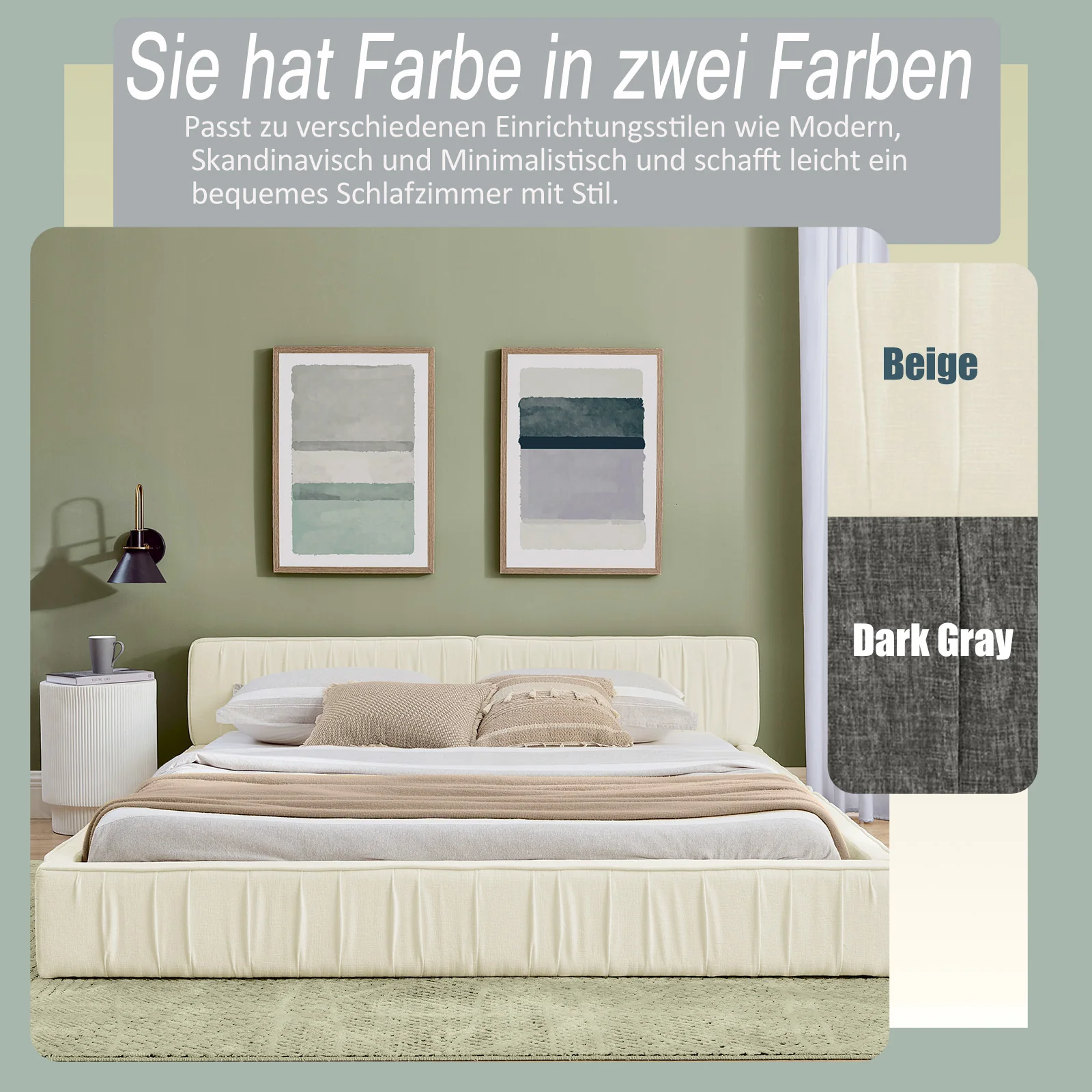 Double Bed 140x200cm Chenille Cover Eucalyptus Frame - Beige - Image 2