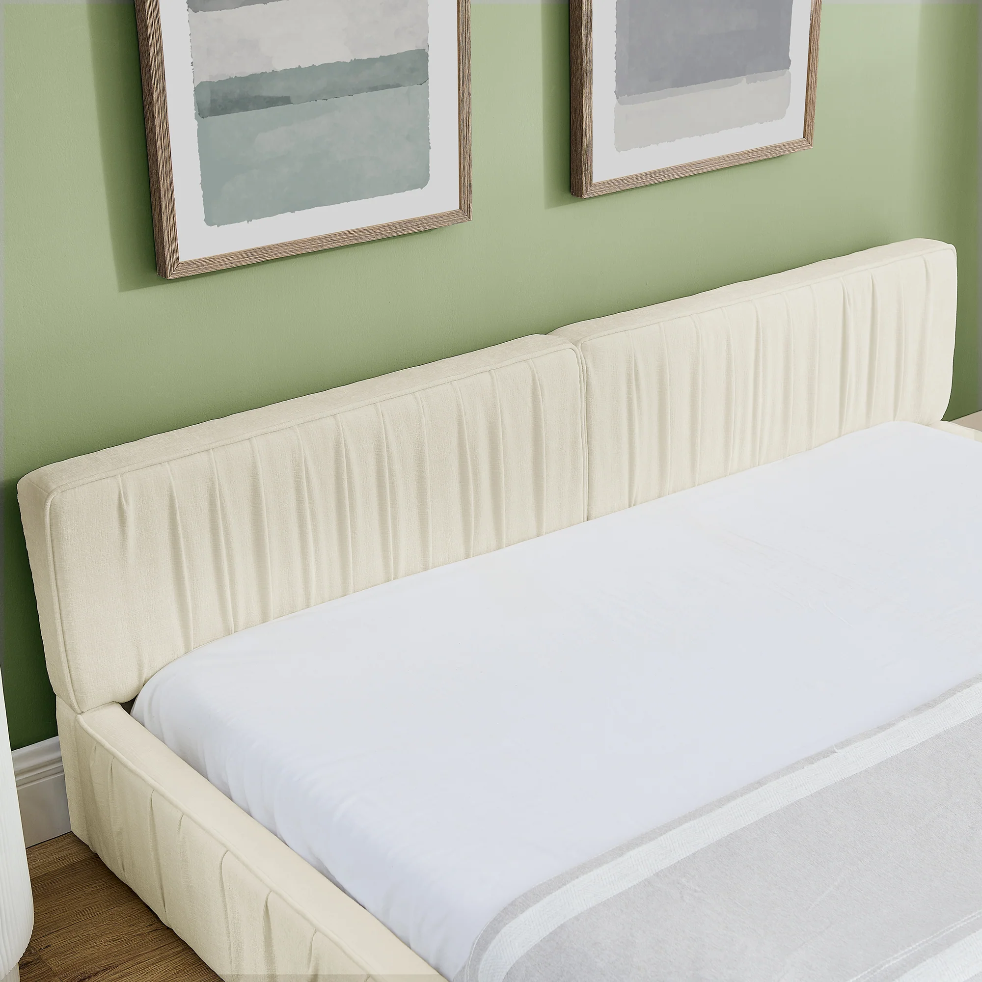 Double Bed 140x200cm Chenille Cover Eucalyptus Frame - Beige - Image 7