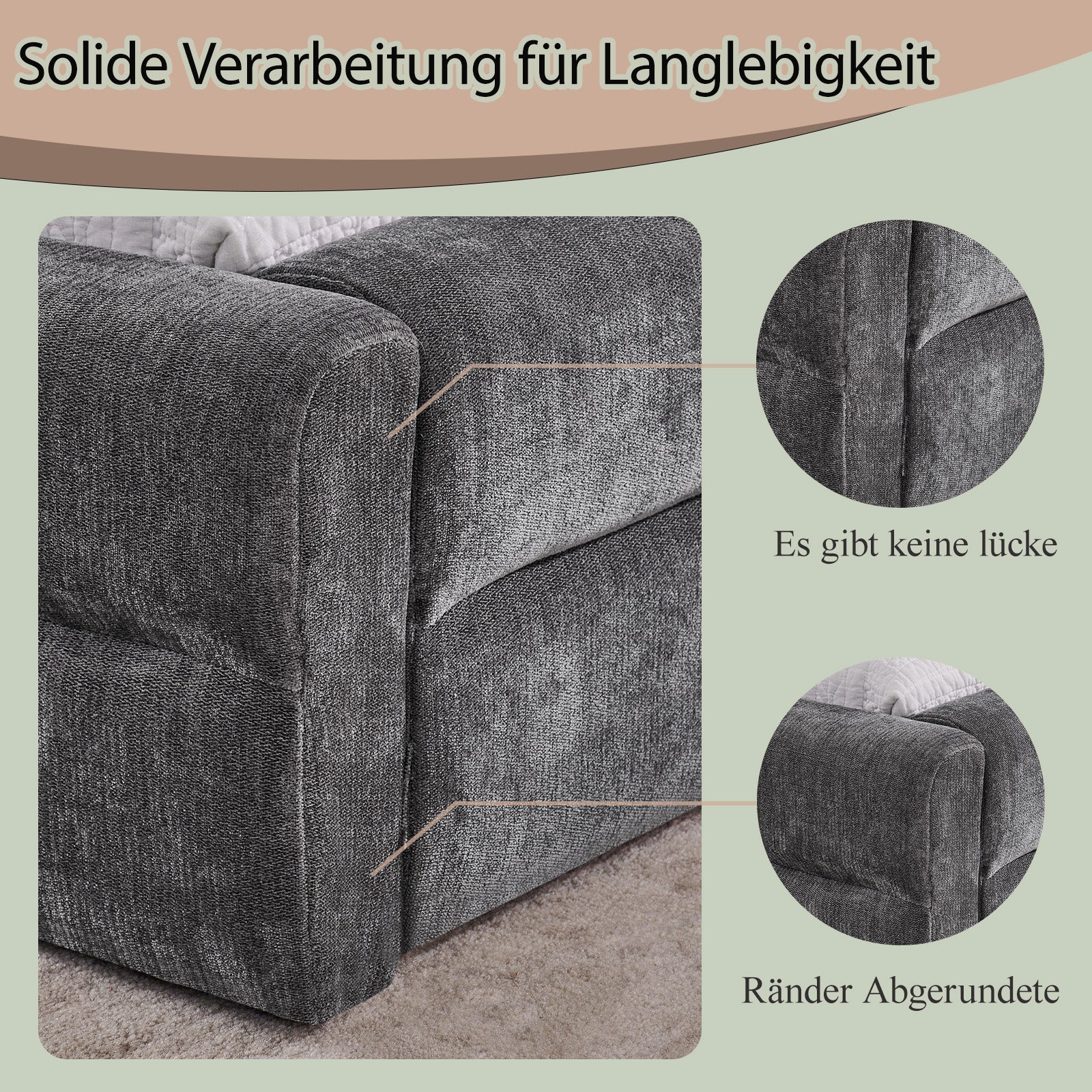Double Bed 140x200cm Comfortable Backrest Chenille - Dark Grey - Image 4