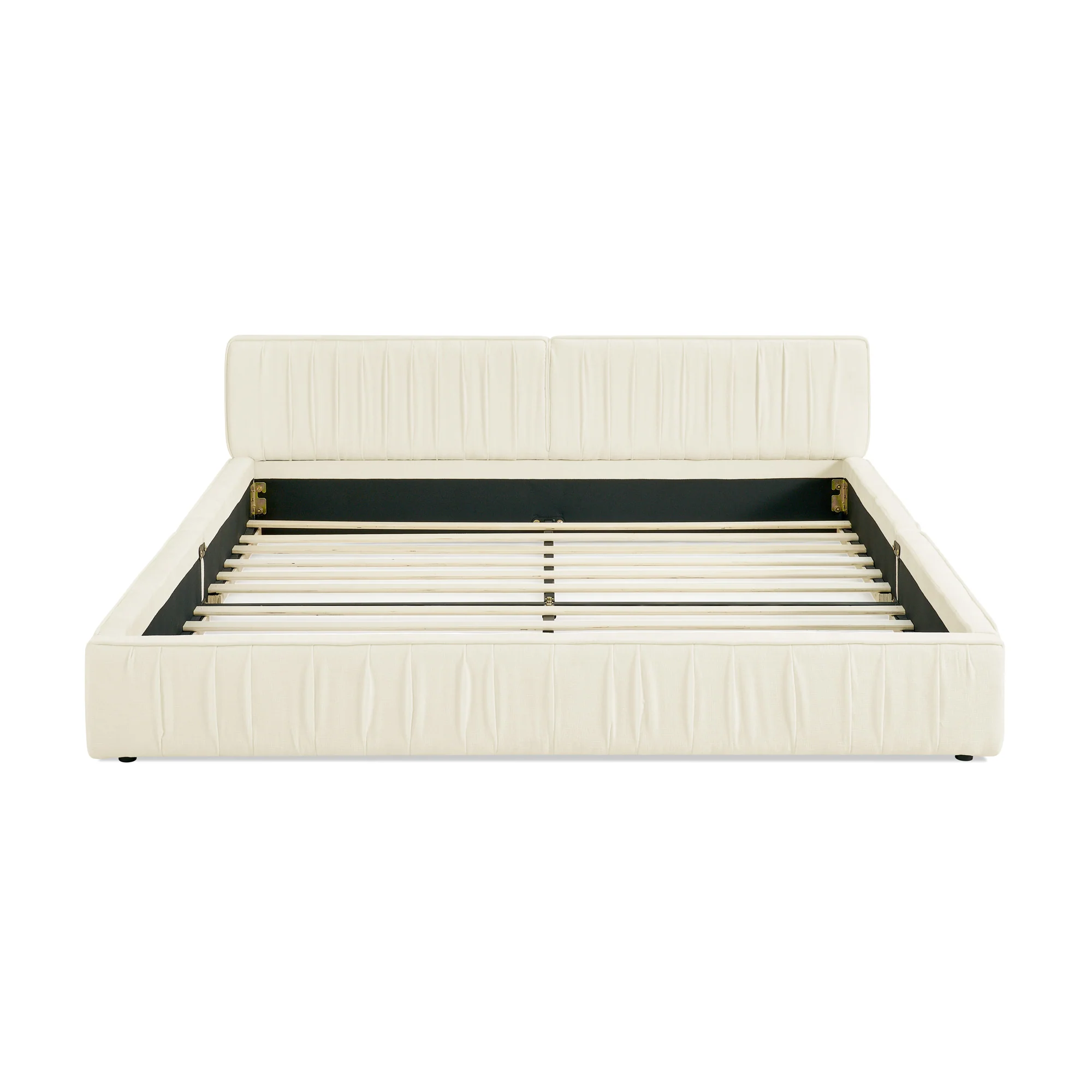 Double Bed 160x200cm Chenille Cover Wood & Iron Frame - Beige - Image 10