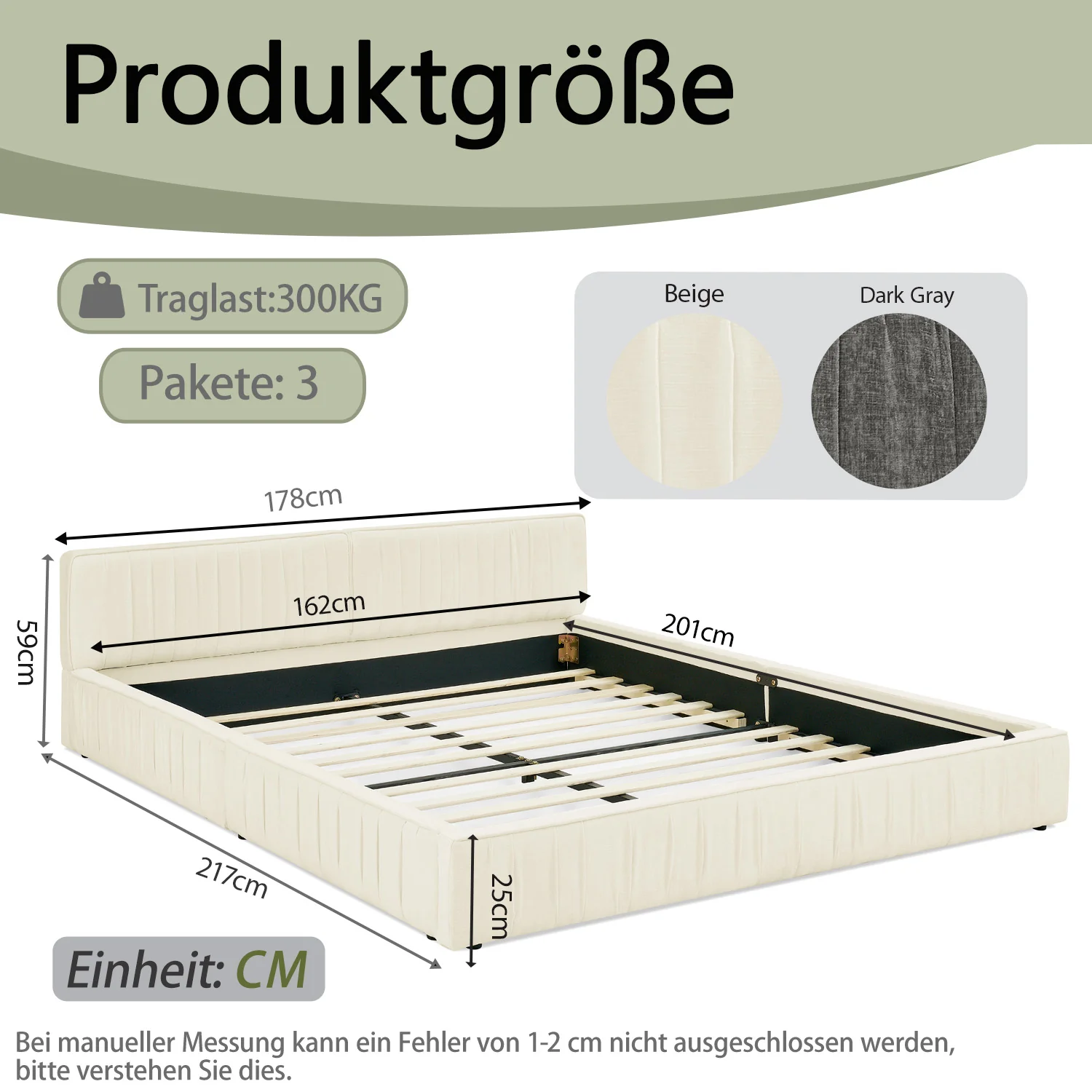Double Bed 160x200cm Chenille Cover Wood & Iron Frame - Beige - Image 6