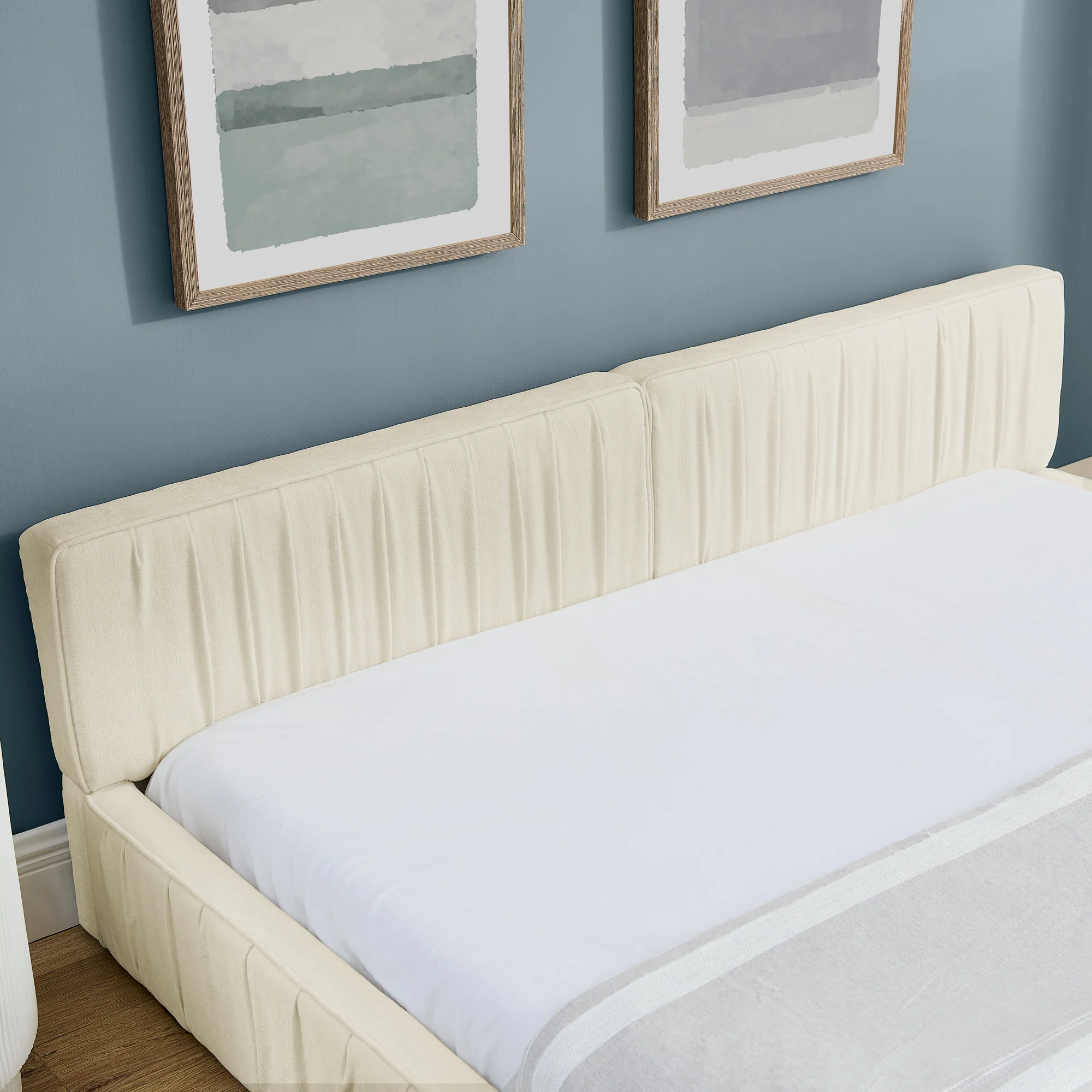 Double Bed 160x200cm Chenille Cover Wood & Iron Frame - Beige - Image 7