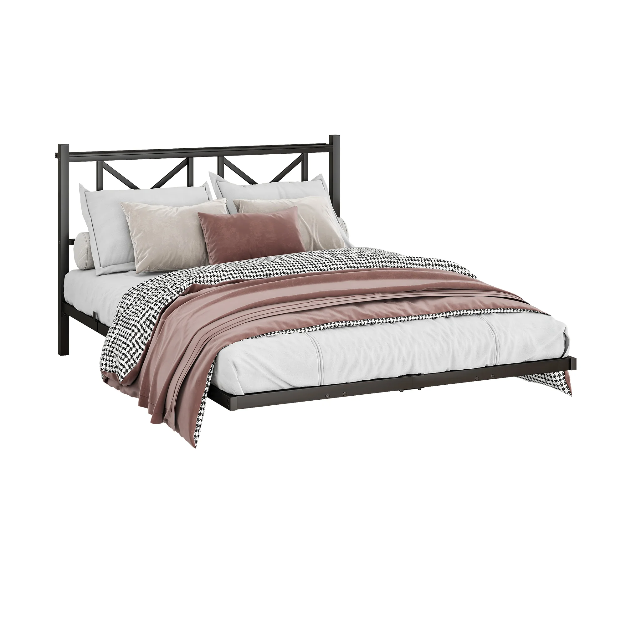Double Bed Frame 140x200cm Floating LED Charging Station - Metal - Image 10