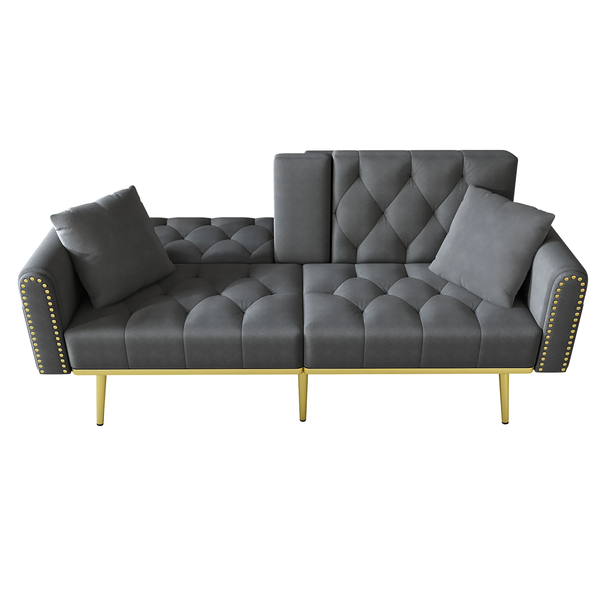 Double Fold-Out Sofa Bed Reclining 3-Position with Cup Holders Fabric Gray - Image 9