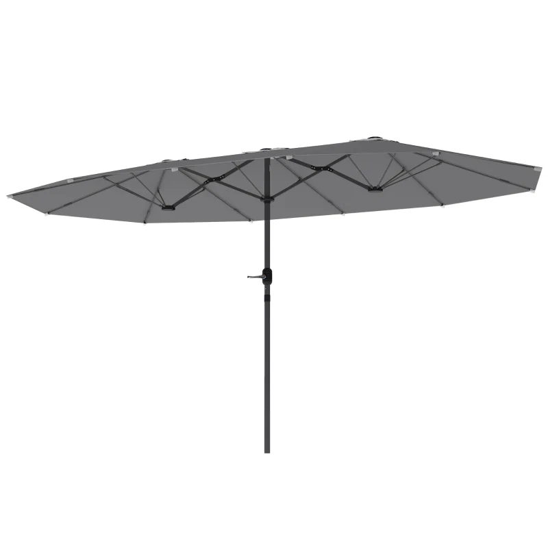 Double Parasol 436x260cm UV Protection Steel Hand Crank Windproof, Dark Grey - Image 2