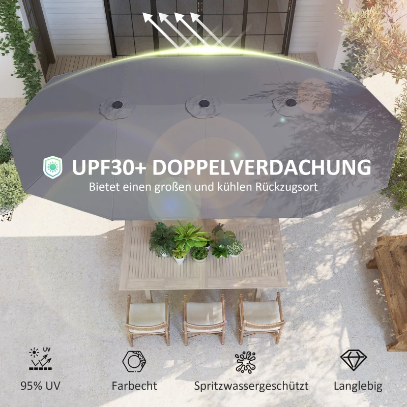 Double Parasol 436x260cm UV Protection Steel Hand Crank Windproof, Dark Grey - Image 4